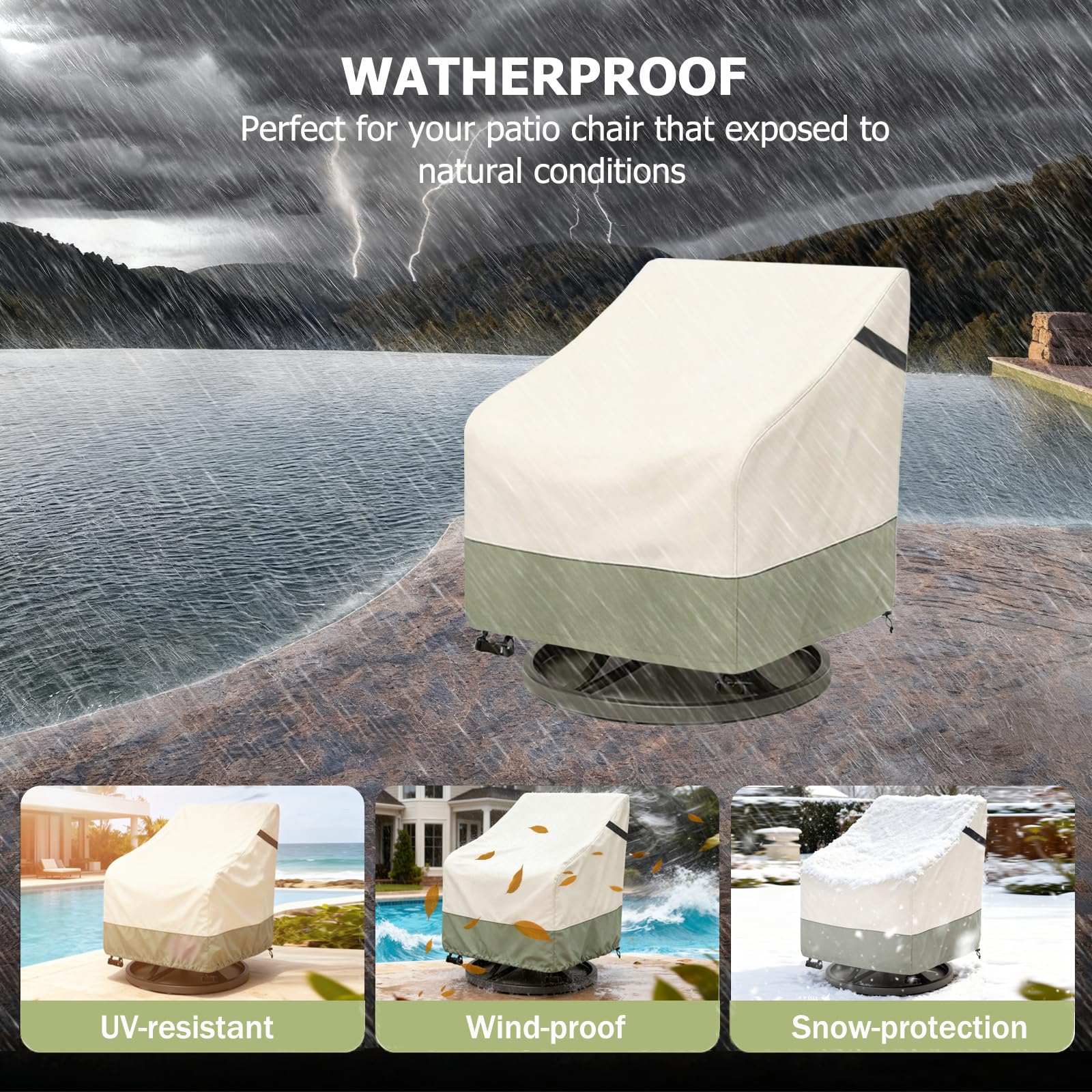 Paquete de 2 fundas para sillas giratorias para exteriores, resistentes al agua, 100 % impermeables, funda protectora para muebles resistentes a la intemperie para silla giratoria de