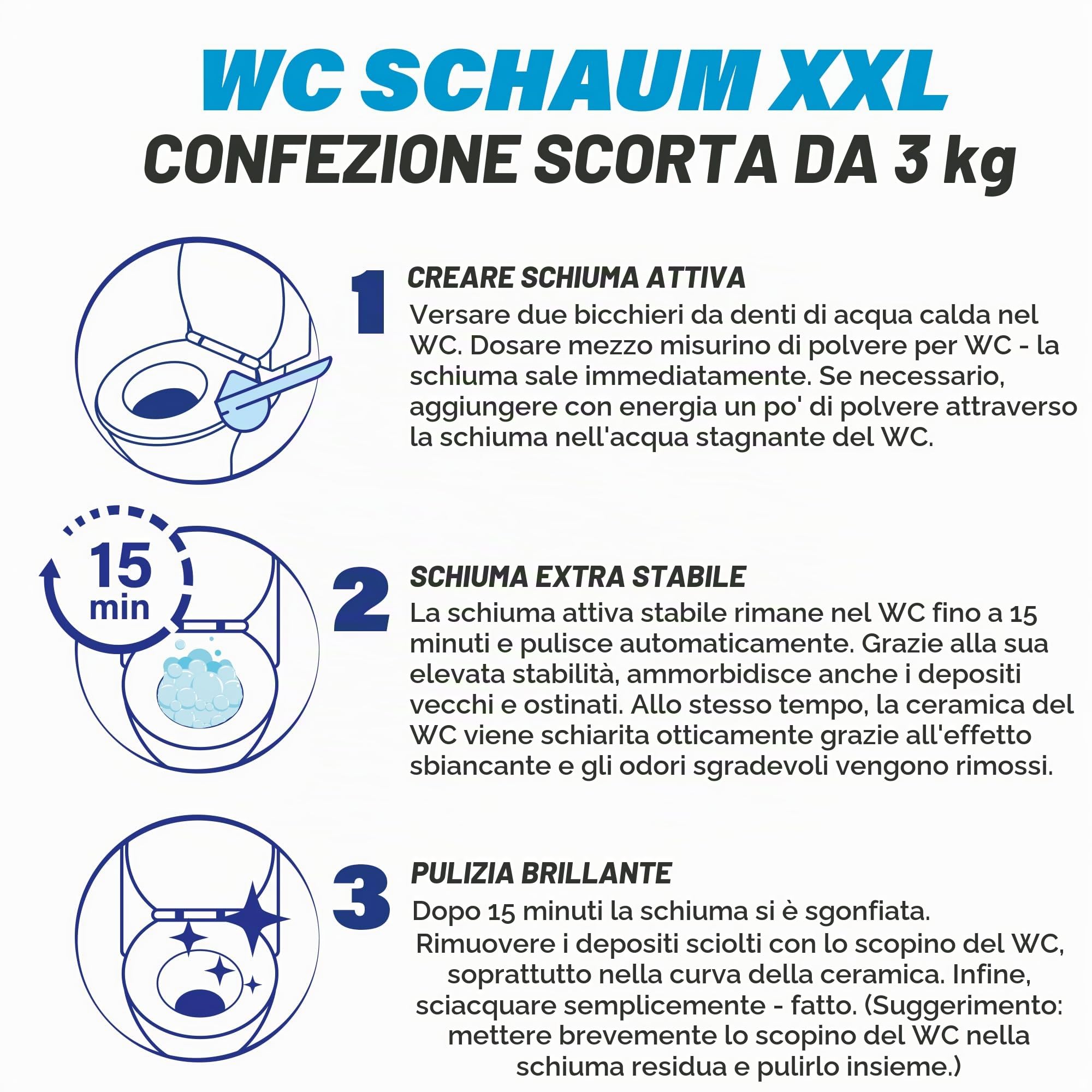 Pastaclean® Polvere per WC (3 kg) I Detergente per WC per la pulizia di WC e bidet I EXTRA FORTE contro il calcare e le incrostazioni di urina Pulisce fino al bordo del WC