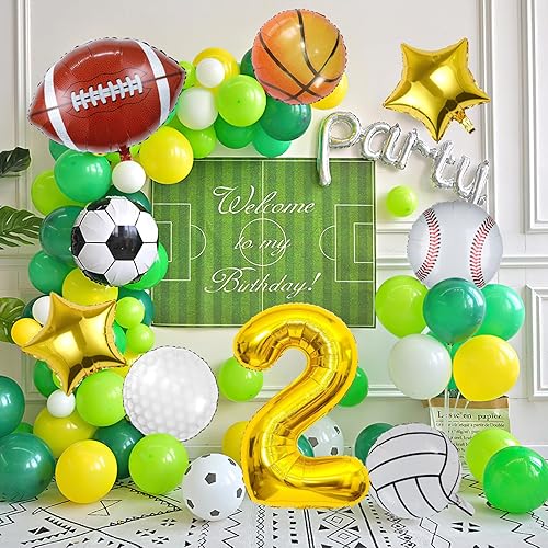 Miniatura 7 de 9 globos deportivos, fútbol, baloncesto, béisbol, voleibol, golf y fútbol, globo de aluminio de Mylar con número de cumpleaños deportivo,