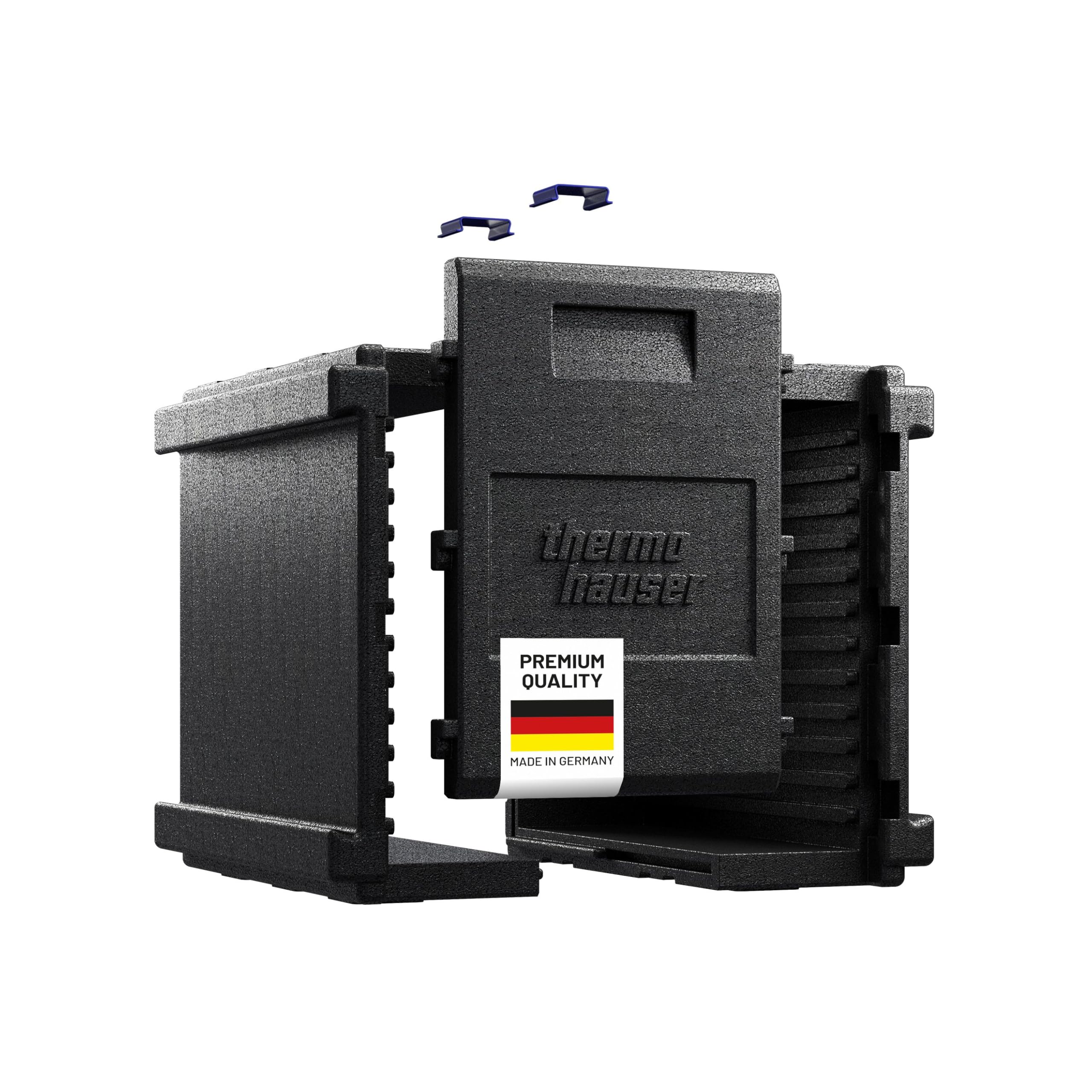 thermohauser EPP-Thermobox CombiECO GN 1/1, zerlegbare Frontlader-Transportbox, 80 Liter Volumen, 12 Einschubleisten, 55 x 47 x 61 cm, bestehend aus 2 Halbschalen & 1 Tür, schnell zusammengebaut