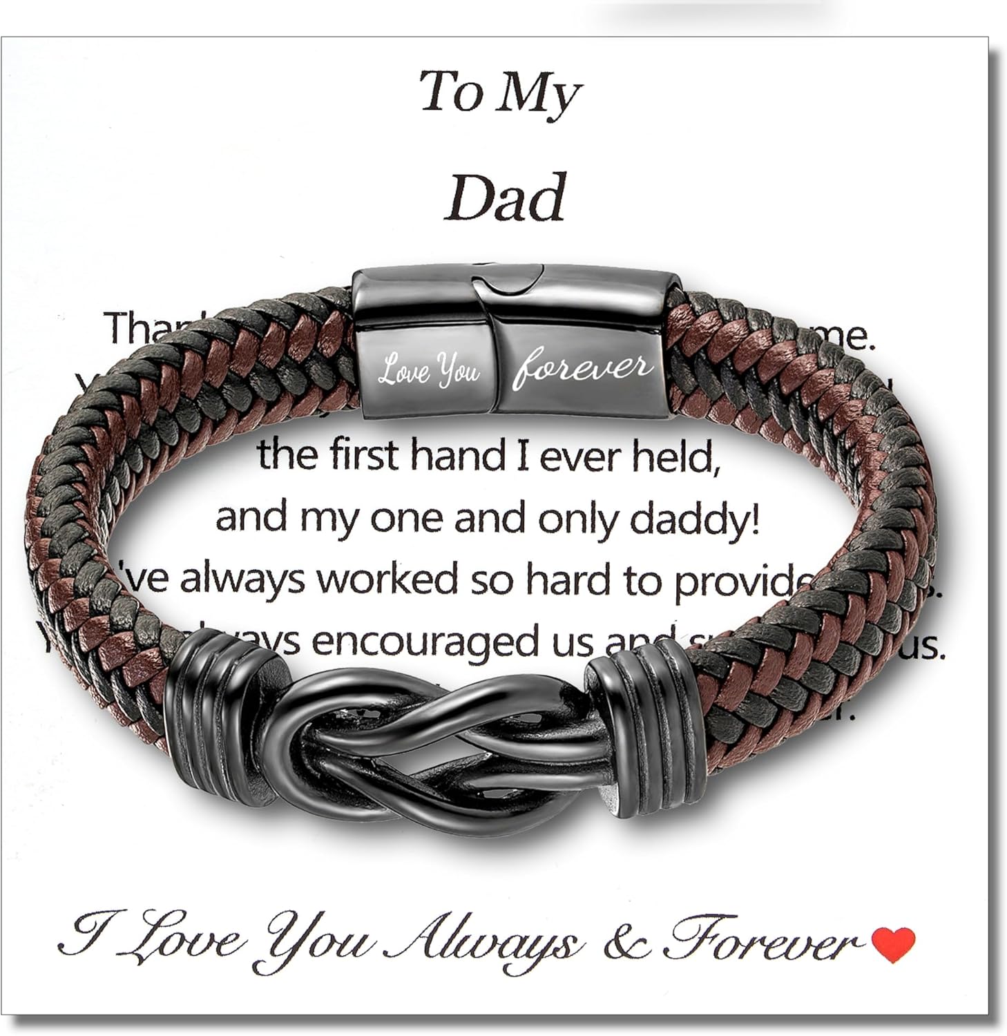 Mens Gift Leather Infinity Bracelet, Braided Leather Bracelet Stainless Steel Engraved with Love You Forever Jewelry Gifts for Dad Husband Brother Boyfriend Son 7.5/8/9 Inches - Image 3