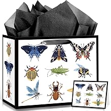 Wauprant Funny Bug Gift Bag for Boys Girls Bug Birthday Gift Bag with Wrapping Paper and Card Insect Butterfly Dragonfly Beetle Mantis Bag for Insect Lovers Baby Shower Bday Party Decor Supplies