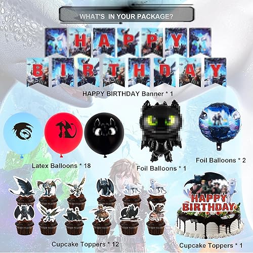 Miniatura 2 de Decoraciones de fiesta de cumpleaños de dragón 35 piezas de recuerdo de fiesta de cumpleaños con pancarta de feliz cumpleaños, decoración de pastel,