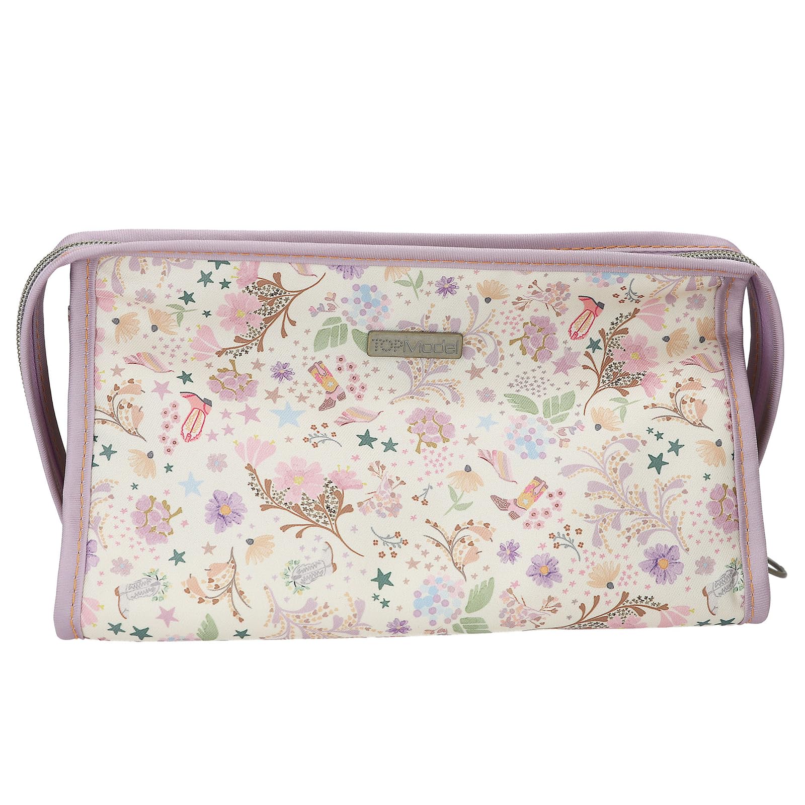 Depesche 13669 TOPModel Cowgirl - Bolso multiusos en morado, con motivo de modelo y estampado de flores, bolso pequeño con cierre de cremallera larga