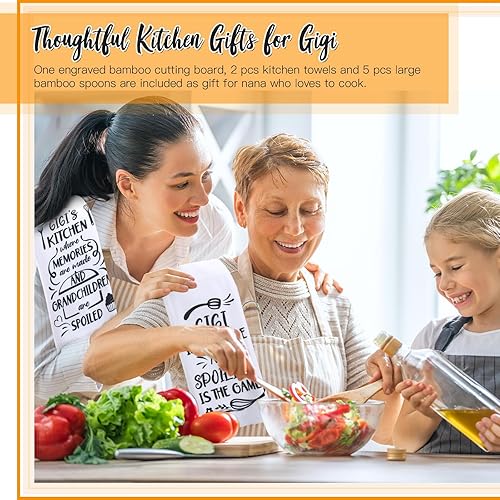 Miniatura 7 de Juego de 8 piezas de regalo Gigi, toallas de cocina Gigi, cucharas de bambú Gigi para cocinar, utensilios de cocina de bambú, tabla de cortar de