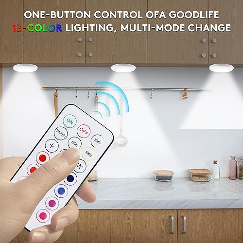 Miniatura 2 de Luces LED de disco con control remoto, 13 colores RGB regulables debajo del gabinete, cambio de color a pilas, ambiente festivo para cocina,