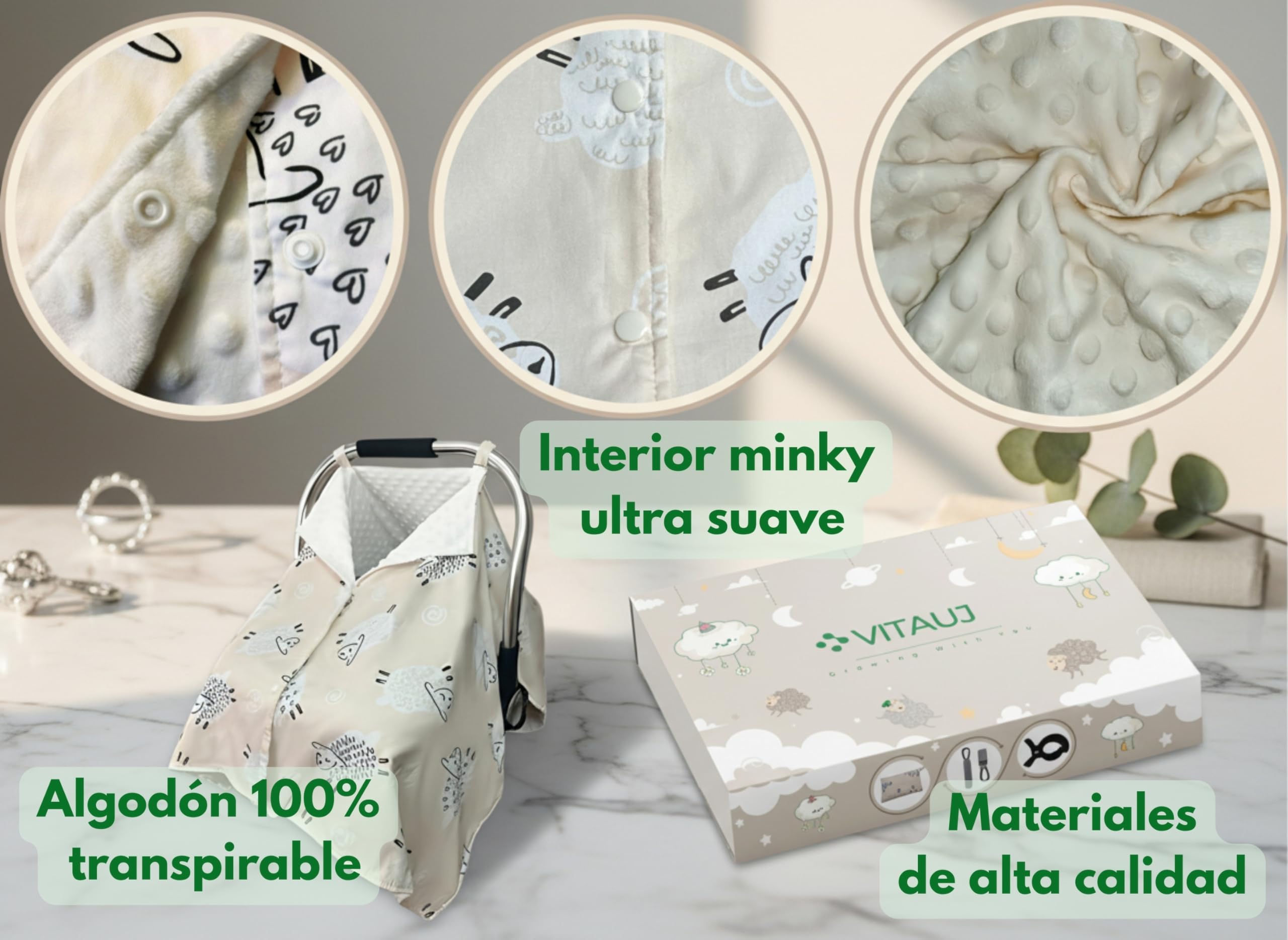 Parasol Carrito Bebé Universal 4 en 1 – Manta Reversible Algodón & Minky | Protección Solar, Viento y Lluvia | Cobertor Lactancia, Porteo y Cochecito | Incluye Clips y Gancho