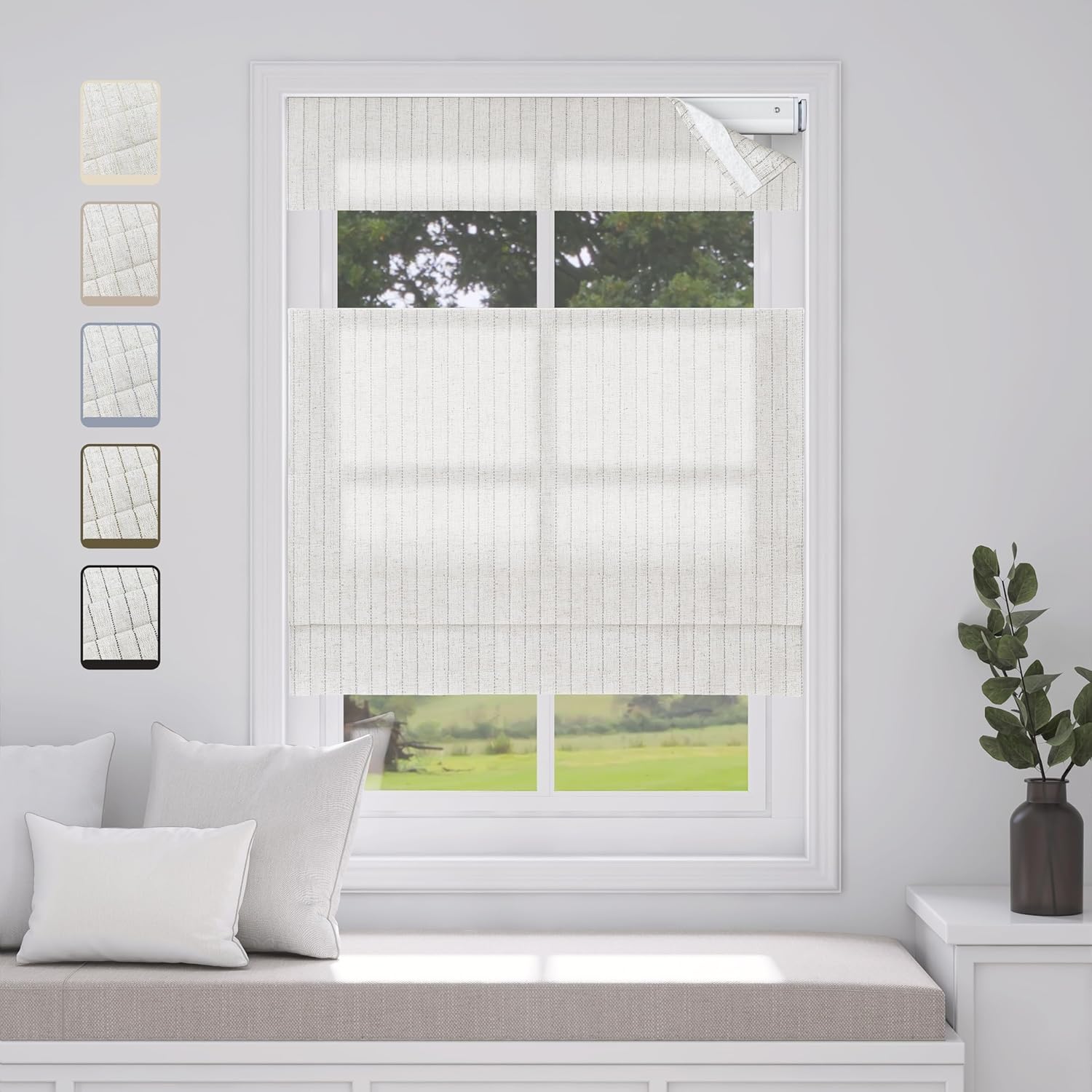 No Drill Top Down Bottom Up Roman Shade, Blackout or Light Filtering No Tool Cordless TDBU Roman Blind for Window, Insulated, Privacy, Custom Size for Home, Office, No Drill TDBU Type