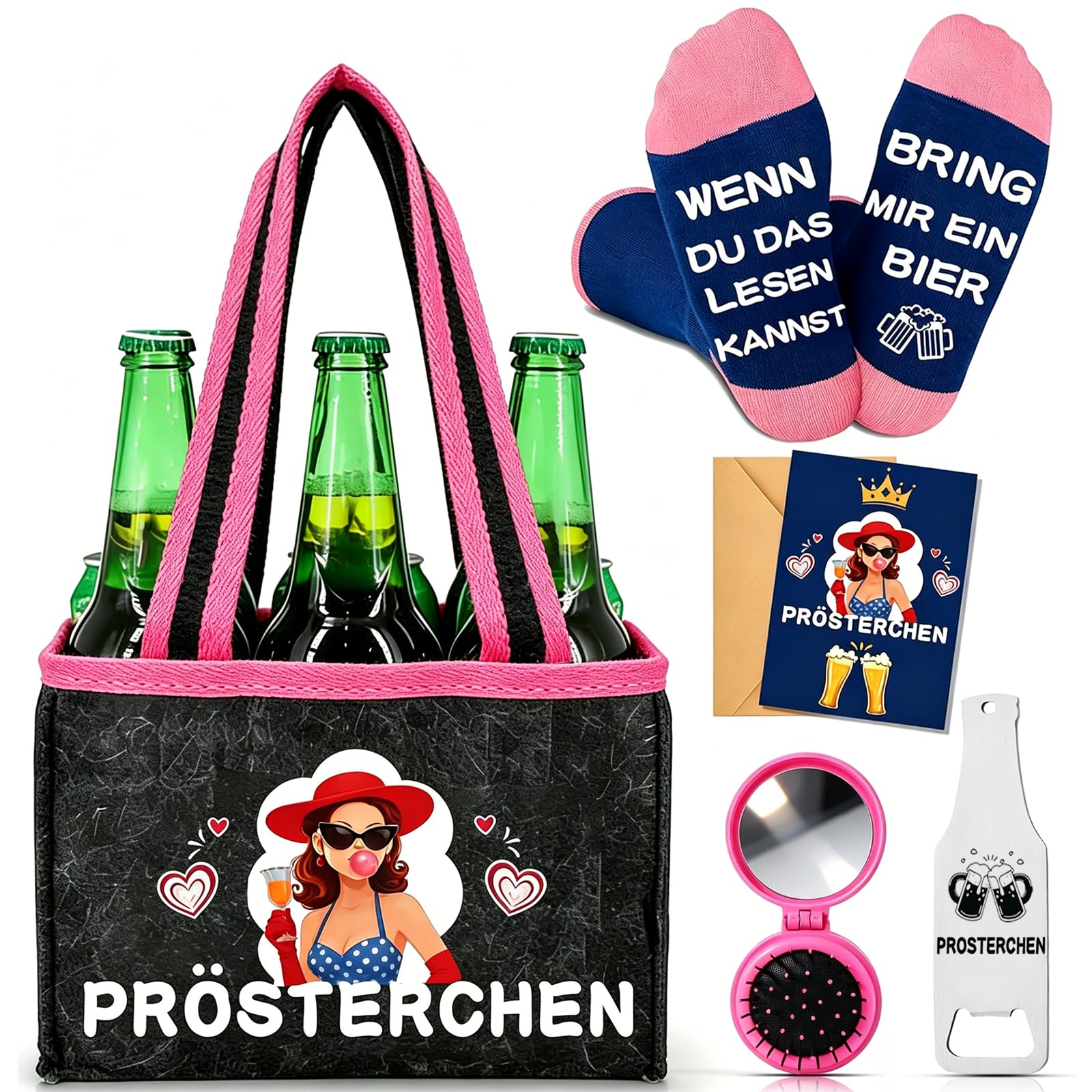 Wryzorix Männerhandtasche Bier Geschenkset,Geburtstagsgeschenk Mann | Geburtstagsgeschenk für Männer,Bier Handtasche,Socken,Flaschenöffner,Schlüsselanhänger & Karte,Biergeschenke Männer