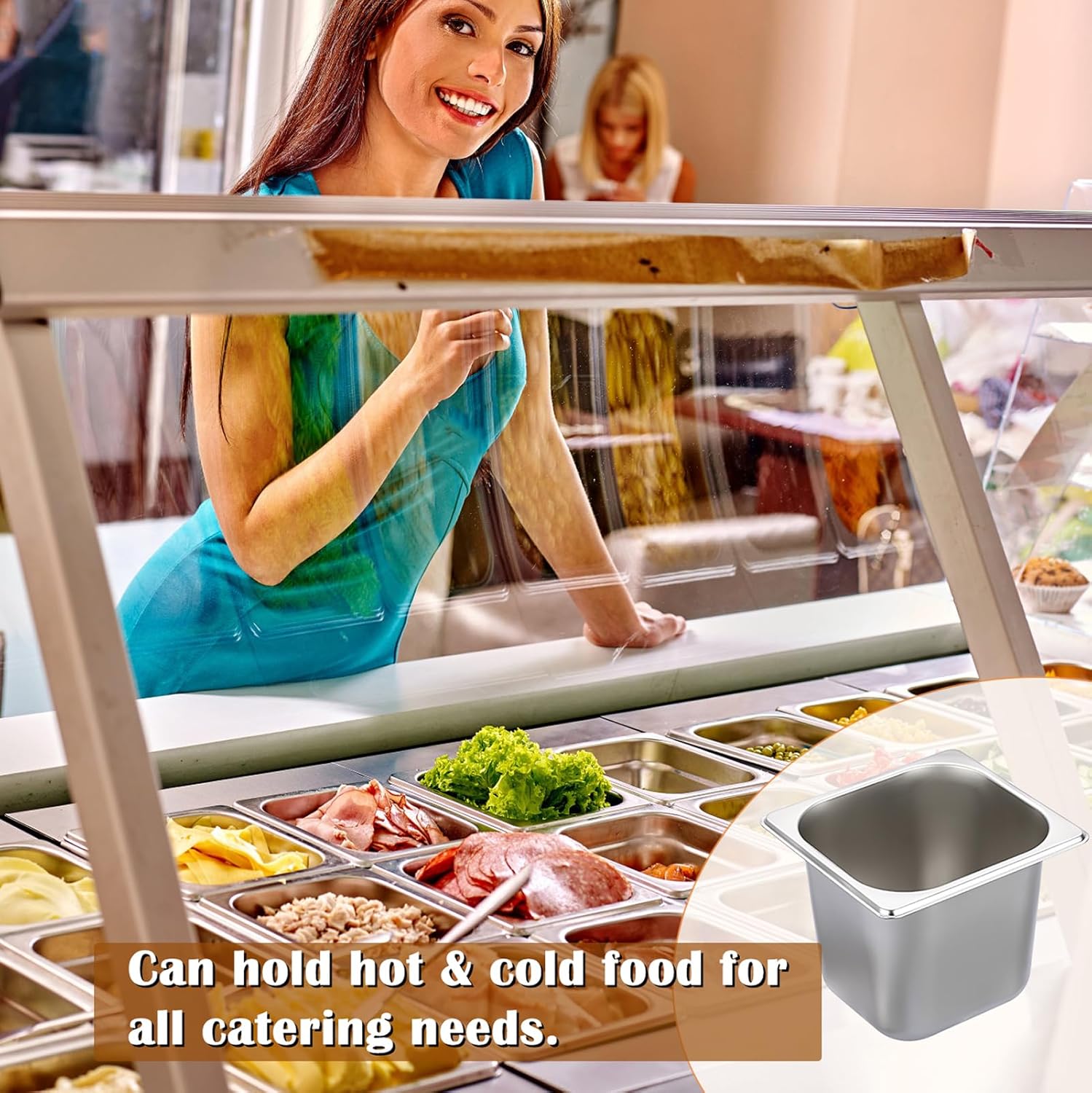 6 Pack 1/6 Size 6 Inch Deep Hotel Pan, Stainless Steel Steam Table Pans, Stackable Catering Metal Pan Commercial Food Pans for Kitchen Restaurant Buffet Party Supplies - Image 3