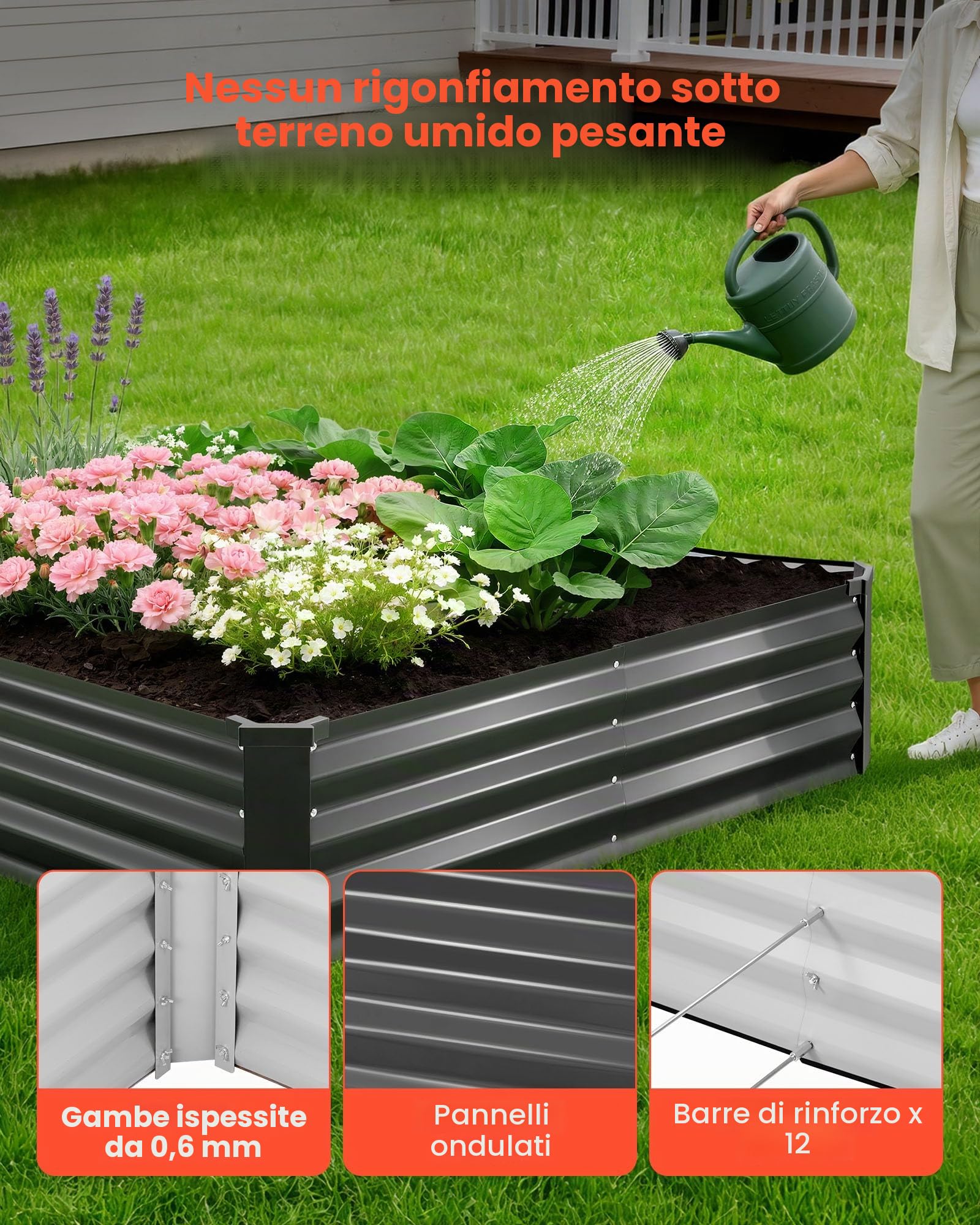 VEVOR Fioriera Rialzata in Metallo da 2 Pezzi Zincata 2400x1200x300 mm, Aiuola Rialzata per Giardinaggio Rettangolare in Metallo da Esterno Fioriera Rialzata Coltivazione Fiori Verdure Piante Orto
