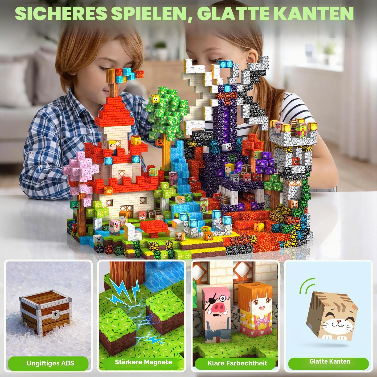 Magnetische Bausteine 330PCS 2CM Magnetbausteine für Kinder ab 3 Jahre Blocks, Montessori Spielzeug Magnete Kinder, Magnetische Bauwelt Geburtstag Geschenk ab 3 4 5 6 7 8 9 10 11 12 Jungen Mädchen