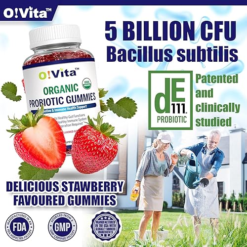 Miniatura 3 de Gomitas probióticas orgánicas, 5 mil millones de UFC, fuerza máxima, sabor a fresa, salud intestinal y apoyo inmunológico para hombres, mujeres y