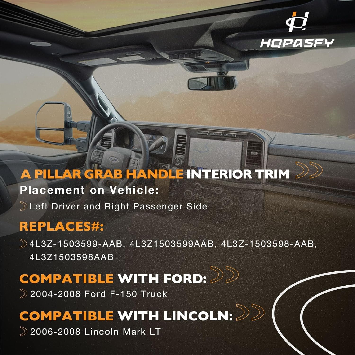 HQPASFY A Pillar Interior Trim Grab Handle 1 Pair Compatible with 2004-2008 Ford F150 2006-2008 Lincoln Mark LT Replace# 4L3Z-1503599-AAB, 4L3Z-1503598-AAB Left Right Driver Passenger Side Gray