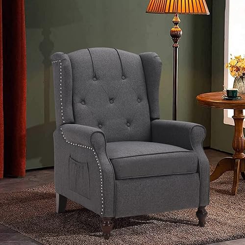 Miniatura 37 de Silla reclinable de masaje con respaldo de alas con calor, sillón de tela copetudo, sillón reclinable con respaldo a distancia y respaldo ajustable