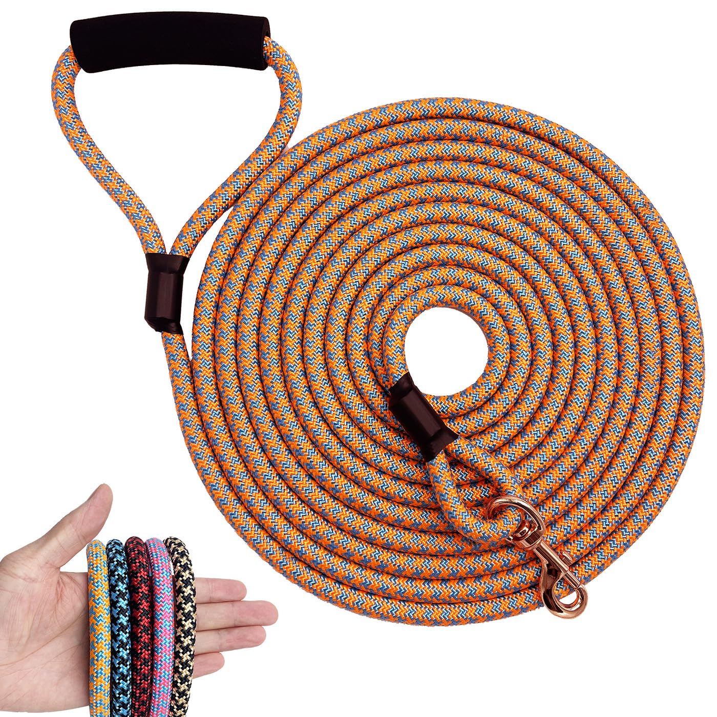 Shorven Nylon Strong Dog Rope Lead Leash Training Dog Lead with Soft Handle Orang/Blue (Dia:0.5" 30FT)