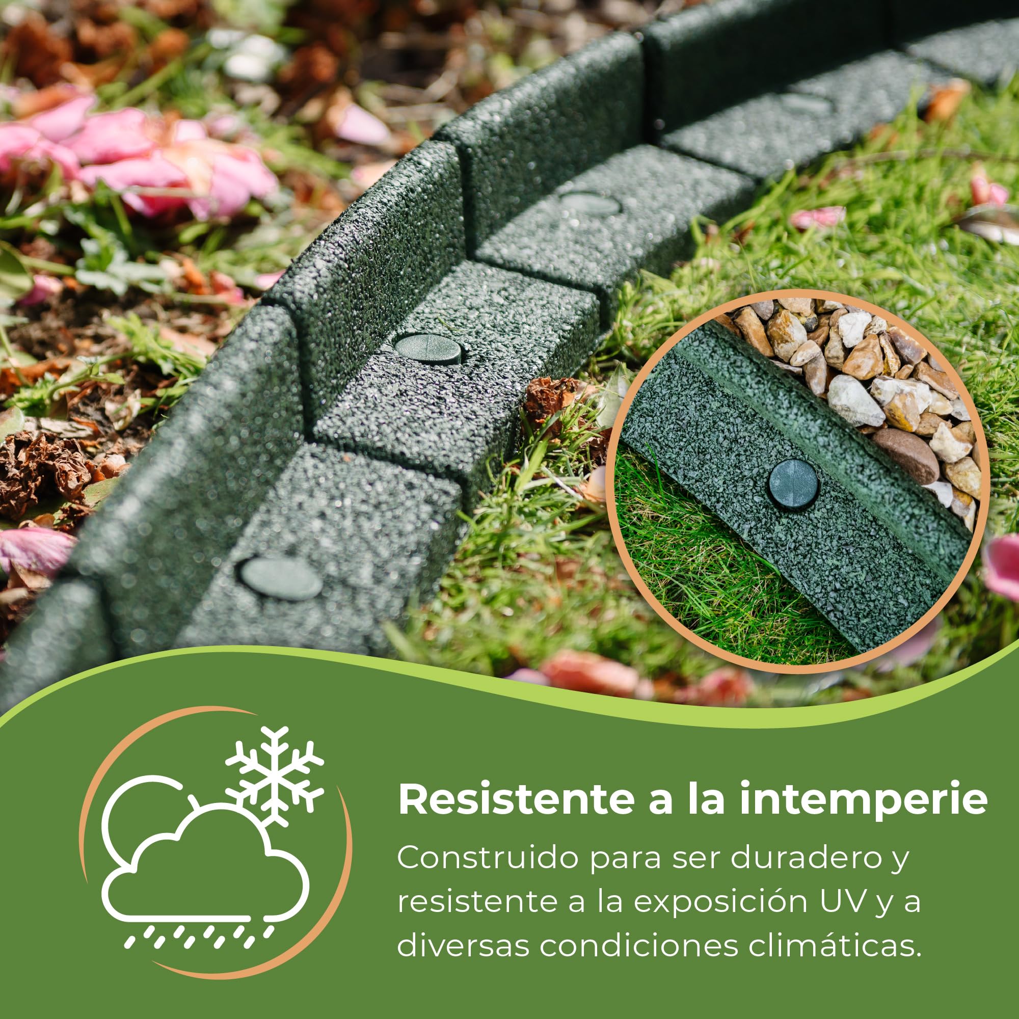 EcoShape FlexiBorder – Borde flexible para césped, bordes elevados, césped artificial (2 x 1 m, verde)