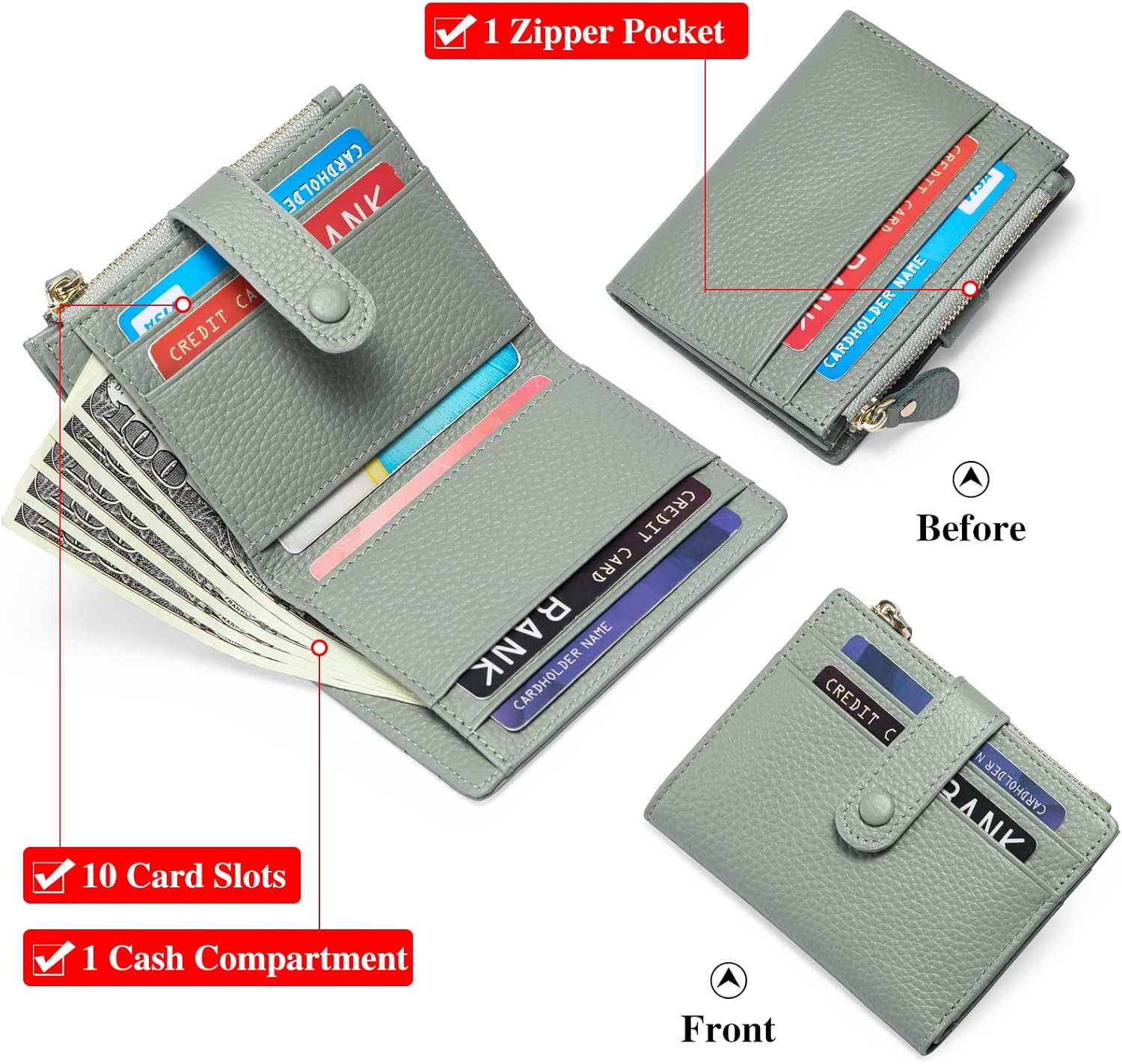 FALAN MULE Small Wallets for Women RFID Blocking Slim Bifold Leather Womens Wallet with Zipper Coin Purse - Image 2