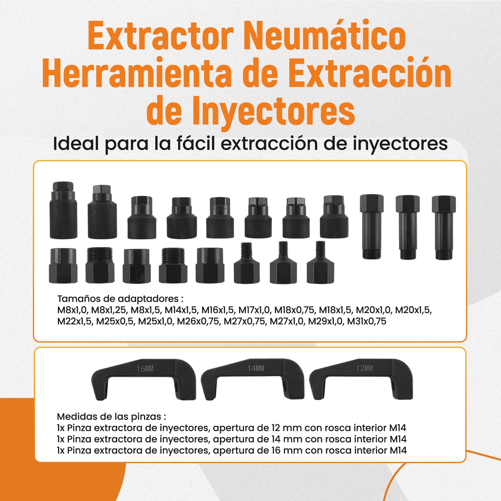 maXpeedingrods Herramienta de extracción de inyectores diésel | inyectores de aire comprimido neumáticos, extractores de inyectores, extractor de inyectores, 19 adaptadores