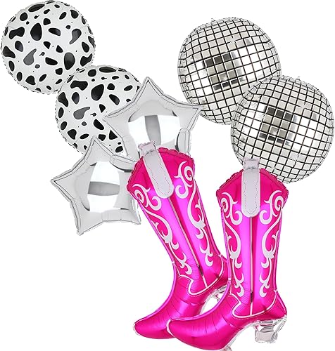 Decoraciones de fiesta de vaquera occidental, Let's Go Girls Disco Cowgirl Last Rodeo Bachelorette Theme Cow Balloon Cowgirl Boot Globos de