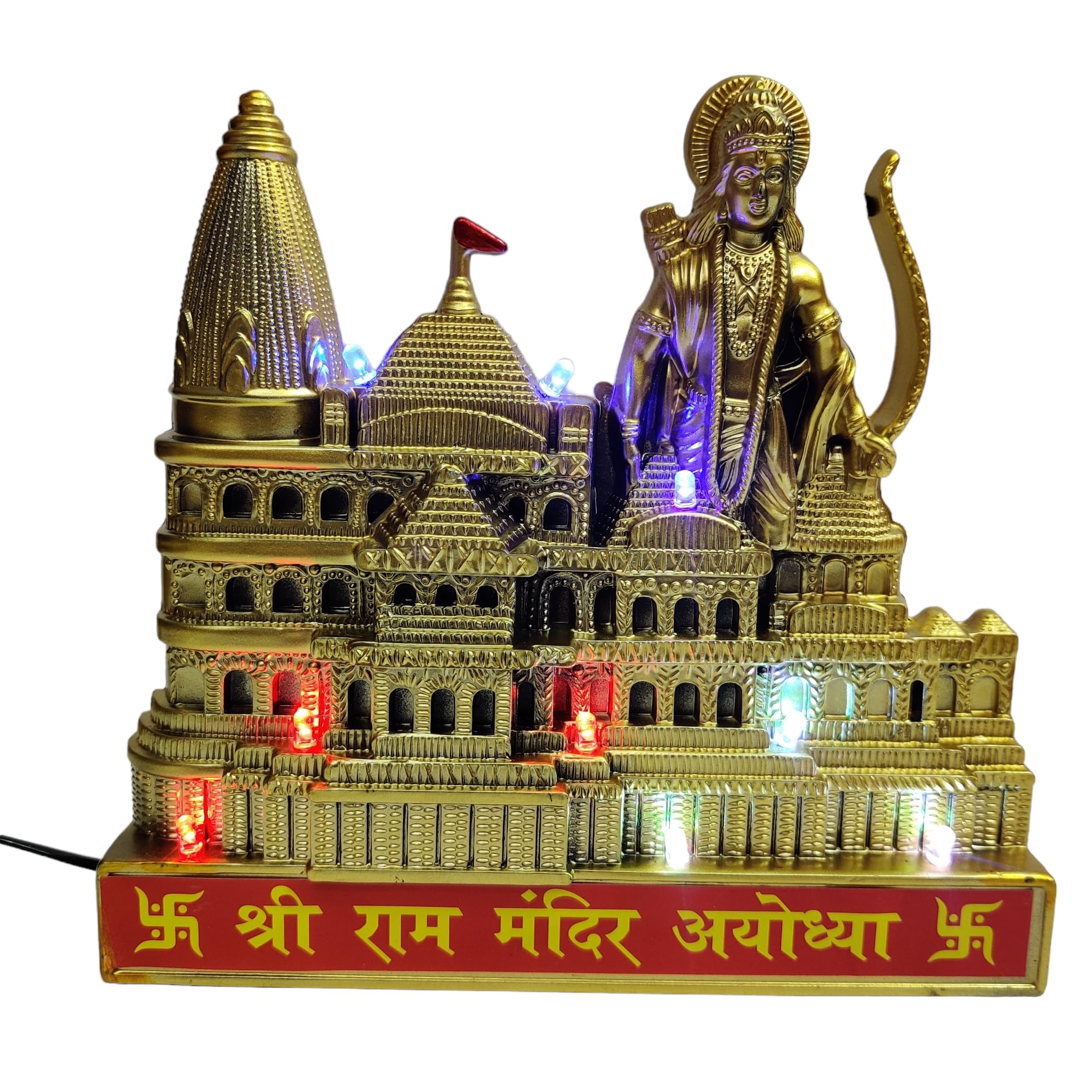 Plastic Ram Mandir 3D Replica Temple Led Light 02, Multicolour