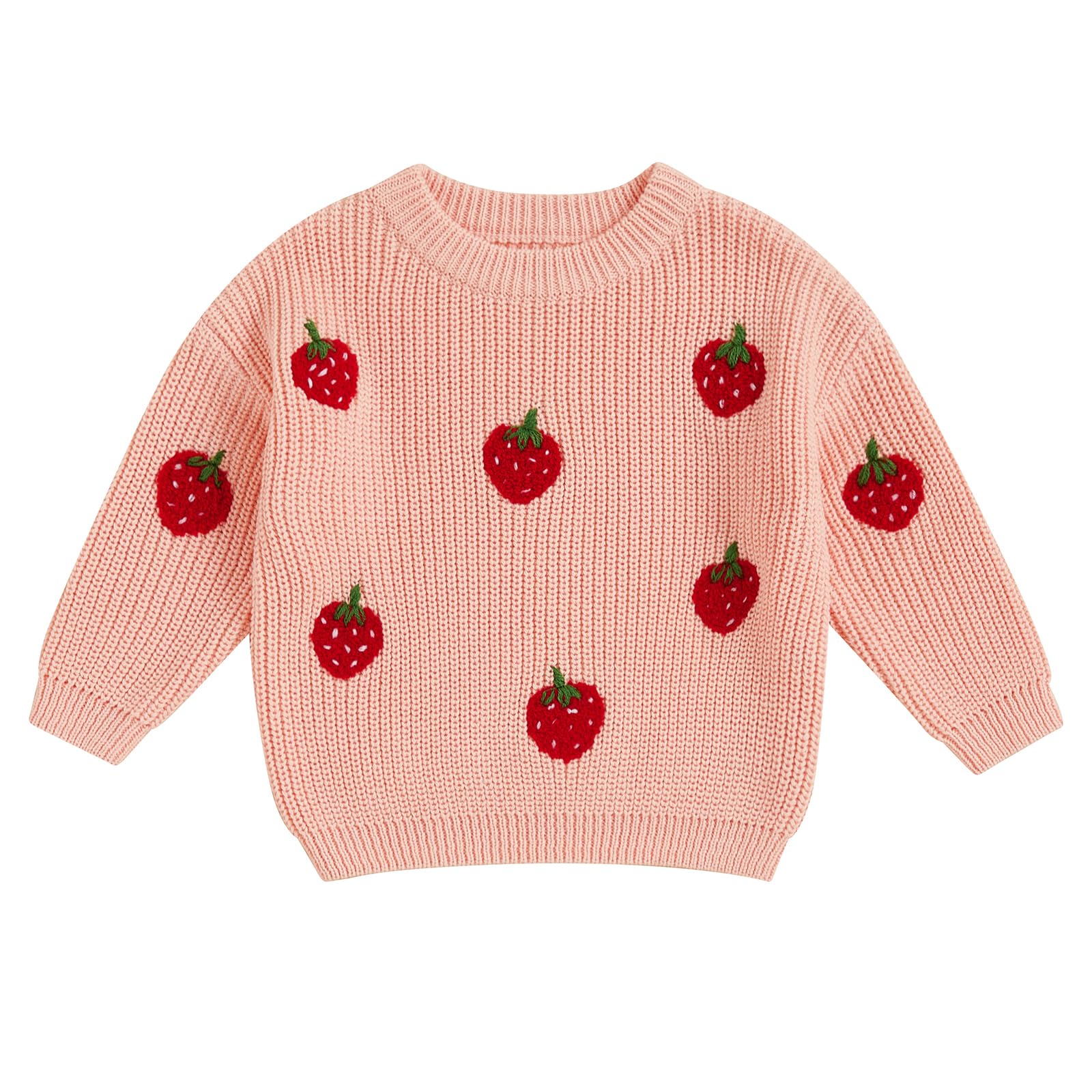 Toddler Baby Girl Knit Sweater Strawberry Long Sleeve Pullover Sweatshirt Oversized Tops Warm Fall Winter Clothes (Pink, 12-18 Months)