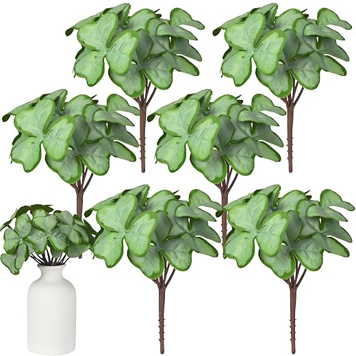6 Bunch St Patricks Day Decoration Artificial Shamrock Plant for Faux Shamrock Pick Flower Stem Irish Clover Silk Floral Fake Green Leaf Realistic Flower Arrangement DIY Vase Home Table Decor(Classic)