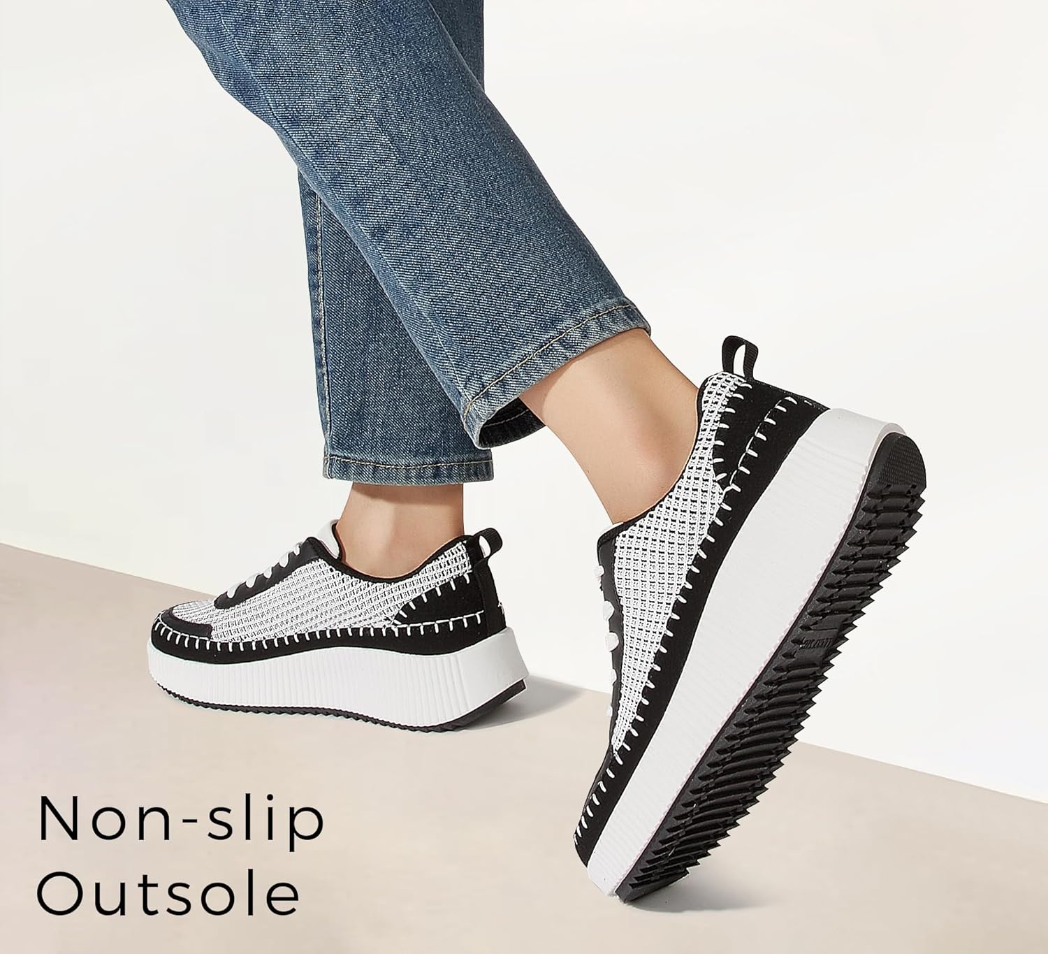 LUCKY STEP Women's Platform Sneakers Rhinestone Fashion Chunky Casual Sparkly Retro Braided Walking Shoes - Image 2