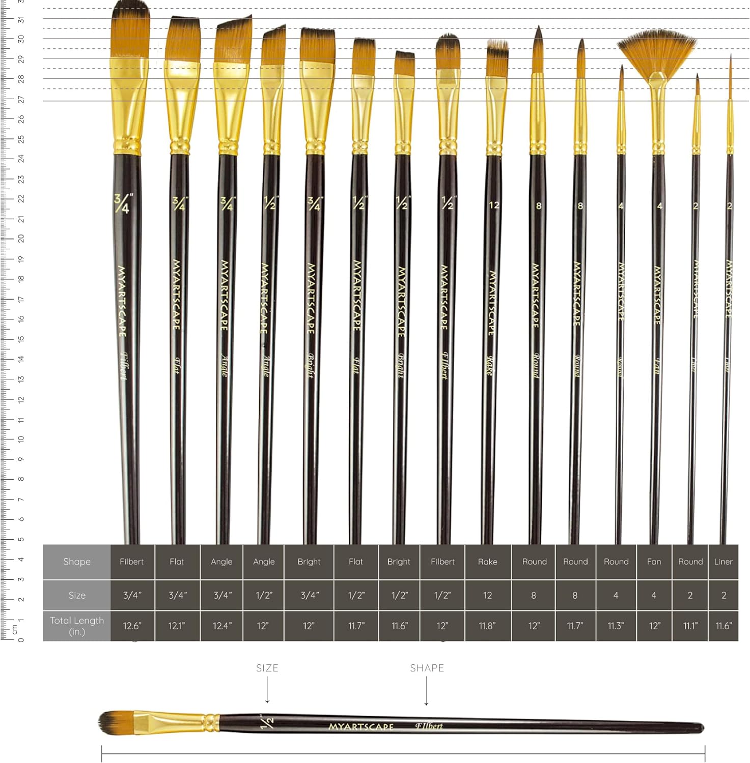 MyArtscape Paint Brushes - 15 Pc Brush Set for Watercolor, Acrylic, Oil & Face Painting | Long Handle Artist Paintbrushes with Travel Holder (Black) with Gifting Box | Premium Art Supplies