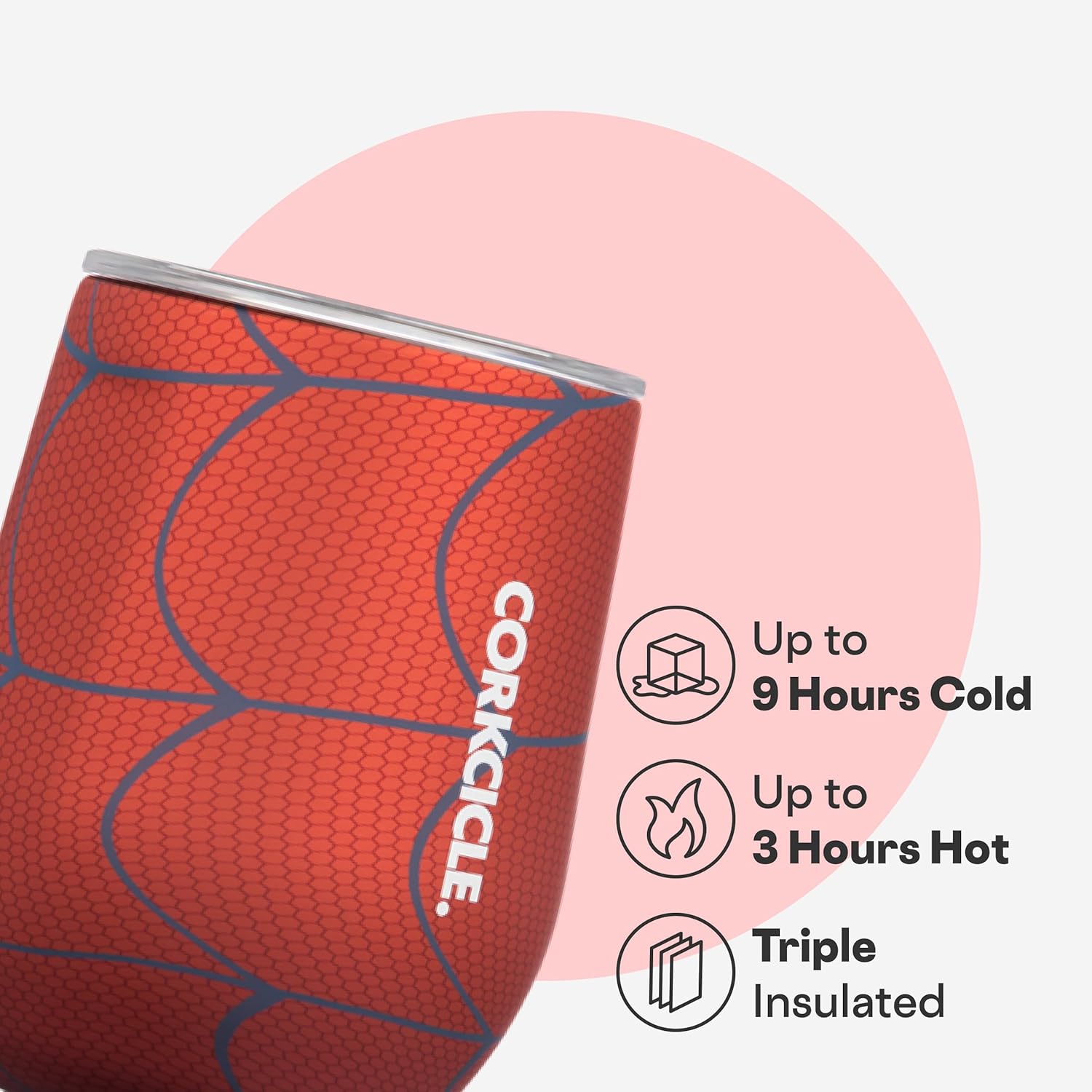 Corkcicle Stemless Insulated Wine Glass Tumbler - Beverages Cold 6 & Hot 3 Hours - Stainless Steel - Easy-Grip - Summer Drinkware Gift - Keeps Drinks Ice - 12 oz - Spider-Man - Image 3