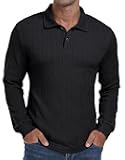 Men's Casual Polo Shirts Twisted Button Long Sleeve Tees Collared Golf Shirt