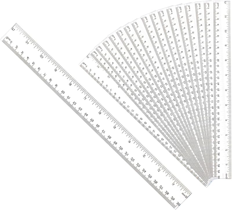 30PCS Clear Ruler Plastic Rulers 12 Inch, with Inches and Metric for School Classroom, Home, or Office (Clear)