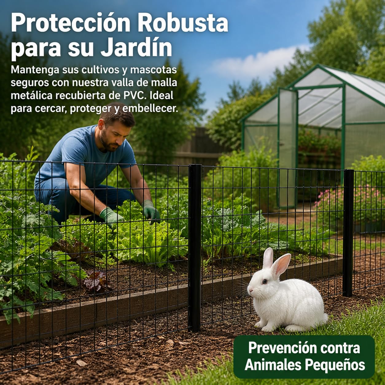 metálicas soldadas, Malla ganadera de Alambre con revtimiento de PVC Negro, 15 m, para jardín y protección Exterior, 0.6X15 Metros