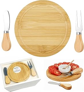 8-Pack Charcuterie Cheese Board Set & Serving Tray- 6 Inch Bamboo Plates with Knives & Forks, Ideal Gift Package for Large Gatherings & Wedding Guest Favors