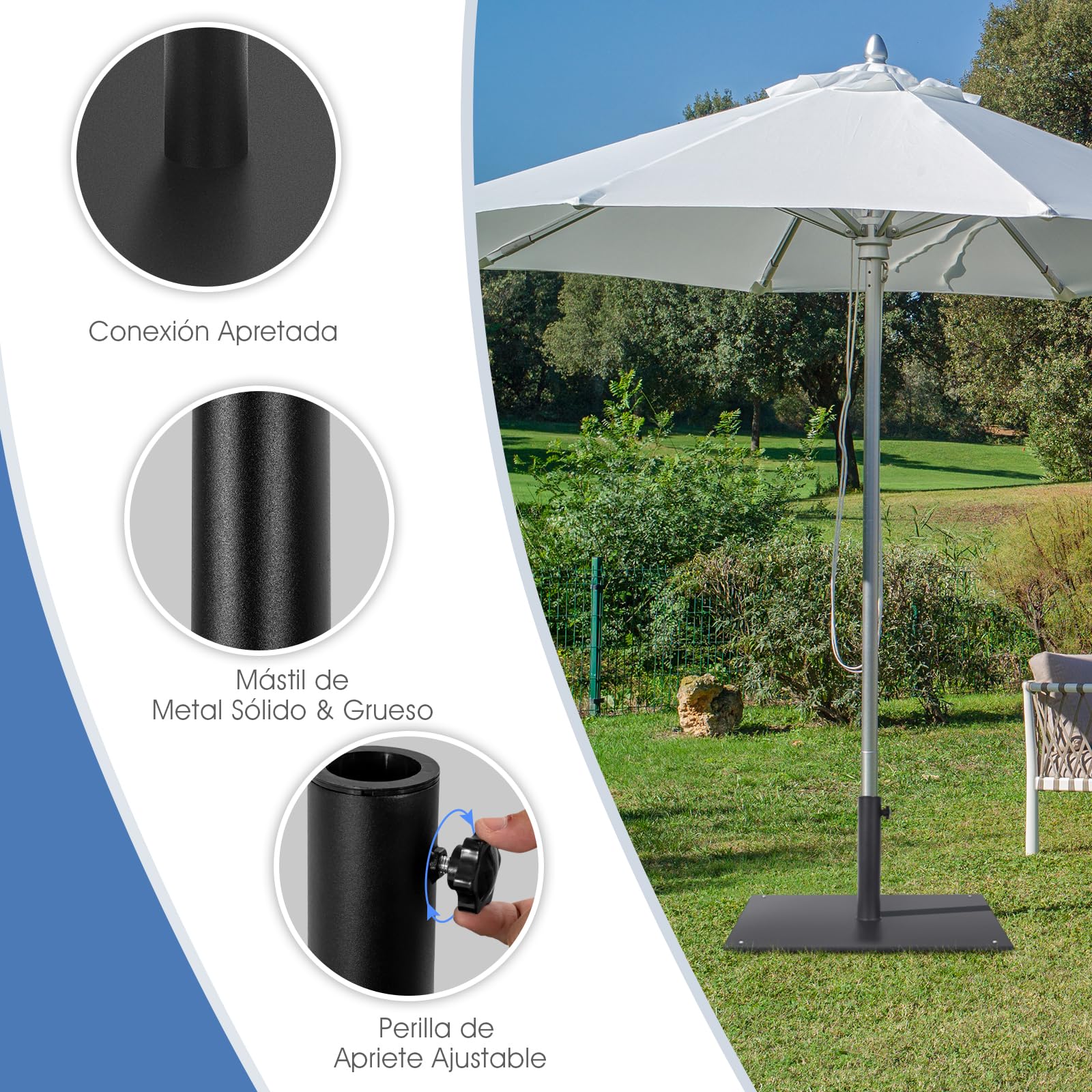 COSTWAY Base Sombrilla Terraza Exterior Cuadrada, Soporte Sombrilla Neto 16kg, Apto 40mm, 50mm, 4 Almohadillas de Pie Ajustables, Pie Sombrilla Jardin Terraza (16, Kilogramos) (Negro)