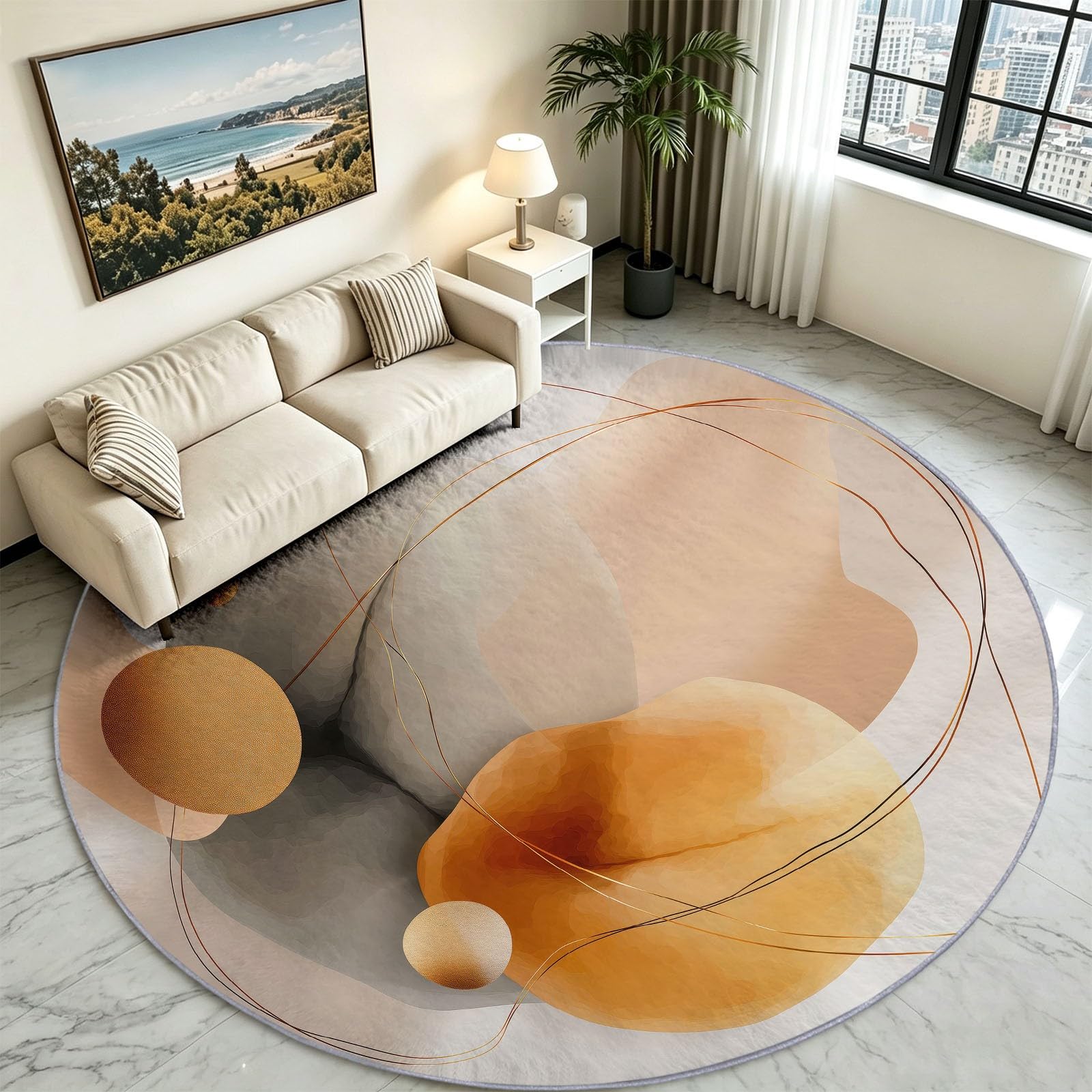Générique Tapis Enfant Rond Chambre d'enfant Filles Garçons, Abstrait Moderne Tapis Rond Lavable & Antidérapant pour Salon Chambre Cuisine Salle à Manger Chambre (100 cm, Blocs Couleur Lignes)