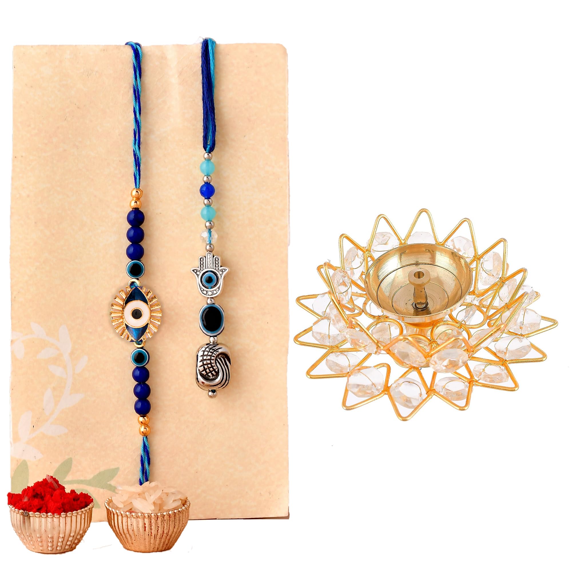 CraftVatika Rakhi Set Gift Combo for Brother and Bhabhi - Evil Eye Rakhi with Crystal Diya Gift Set - Rakhi for Bhabhi - Couple Rakhi for Bhaiya Bhabhi Rakshabandhan Rakhi Gift (B0CBBFWM8Y) Amazon Price History, Amazon Price Tracker