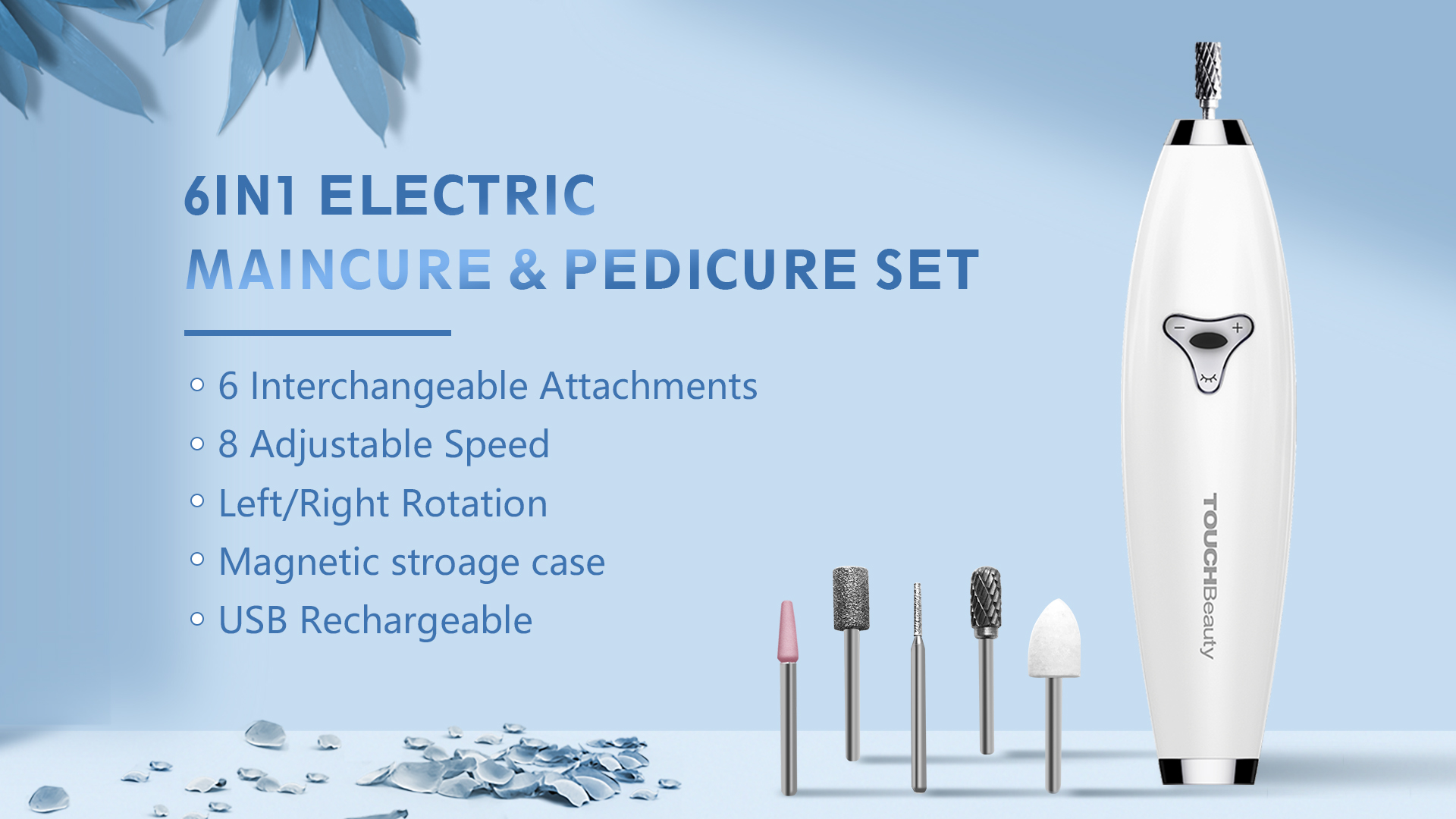 TOUCHBeauty 6 in 1 Kabellos Elektrisch Maniküre Set mit Magnetischer Aufbewahrungsbox, Handgehaltener Nagelfräser… – Bild 8