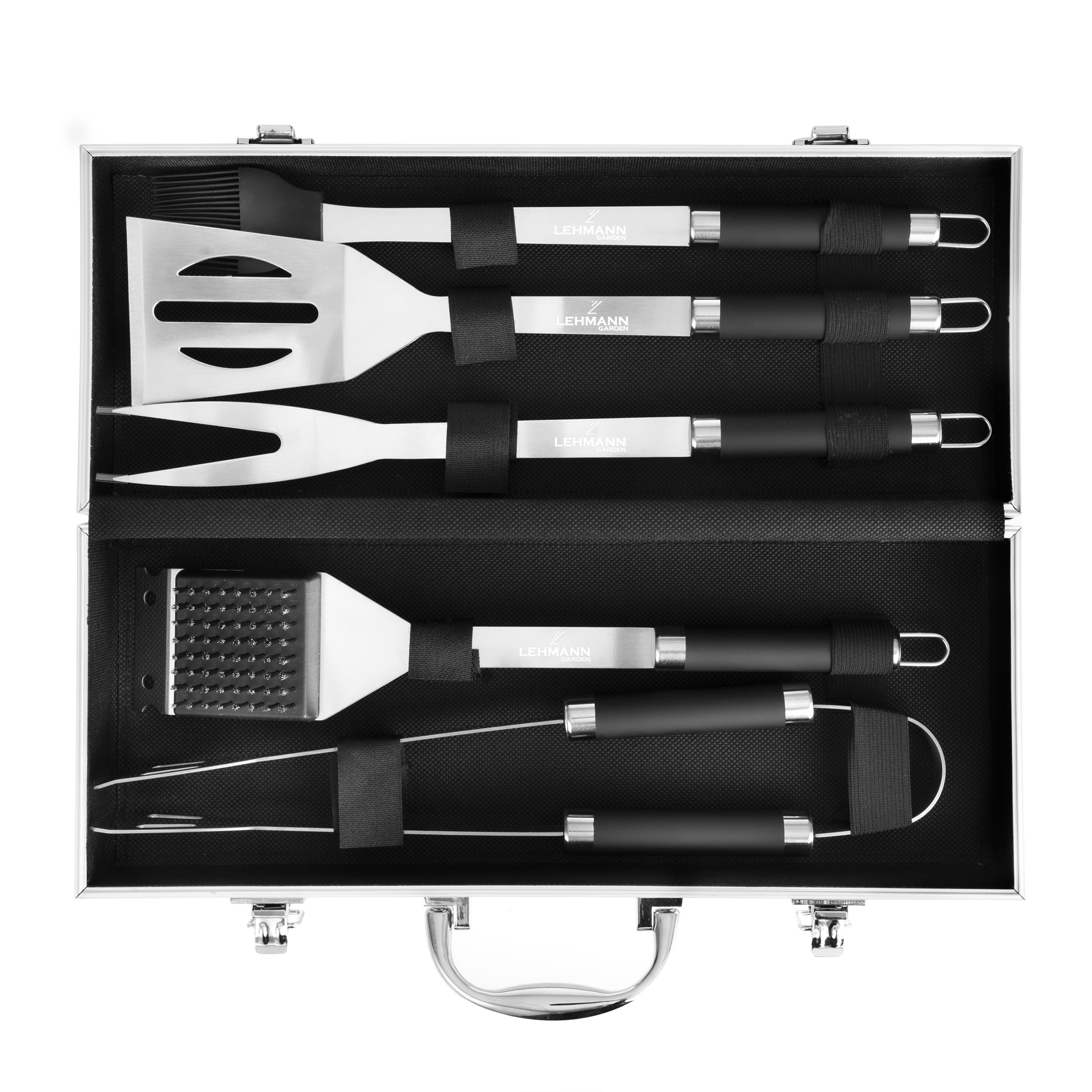 LEHMANN Kit Barbecue Acier Inoxydable 5 pcs Set Accessoires avec Mallette