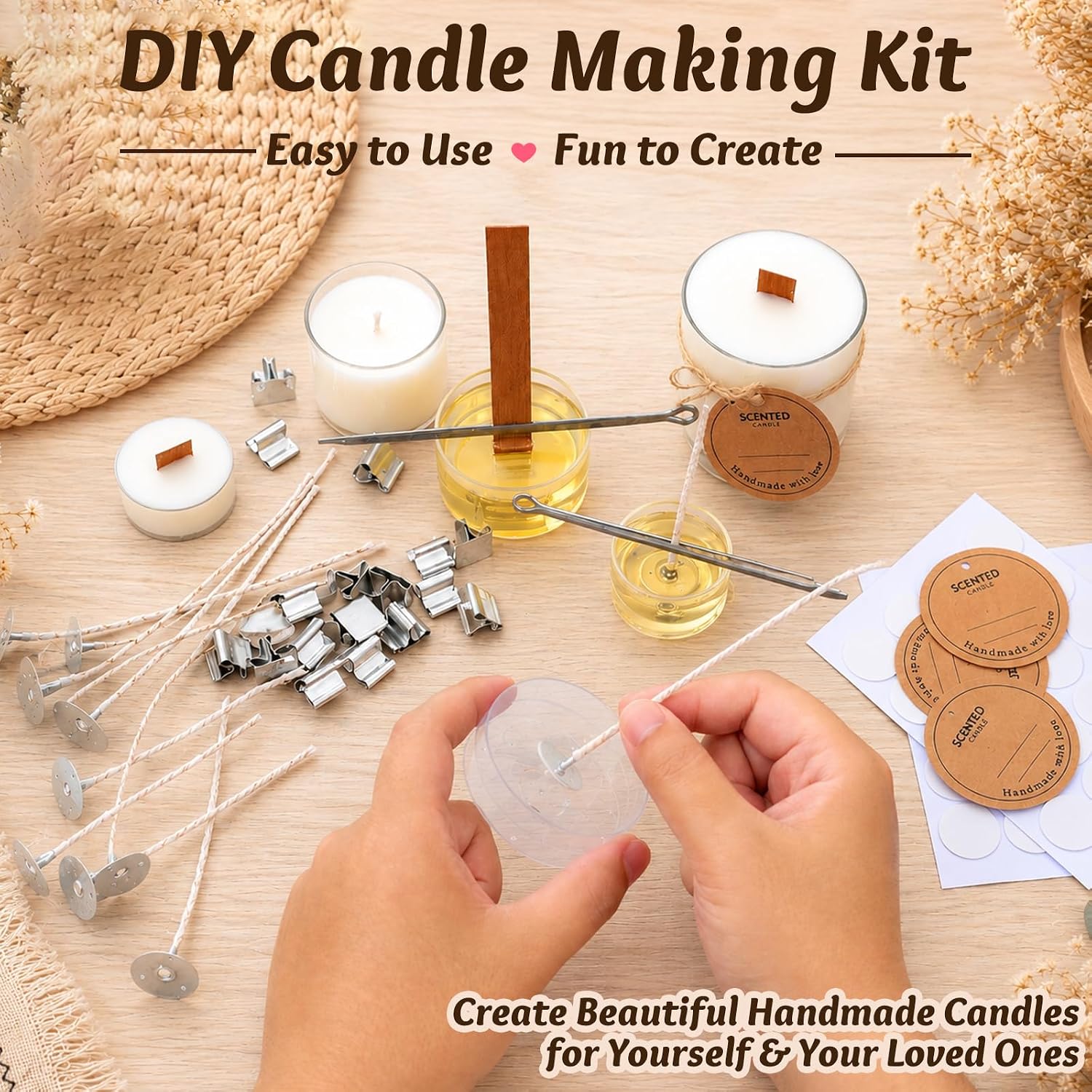 Candle Wicks Kit for Candle Making, 50 Wood Wicks