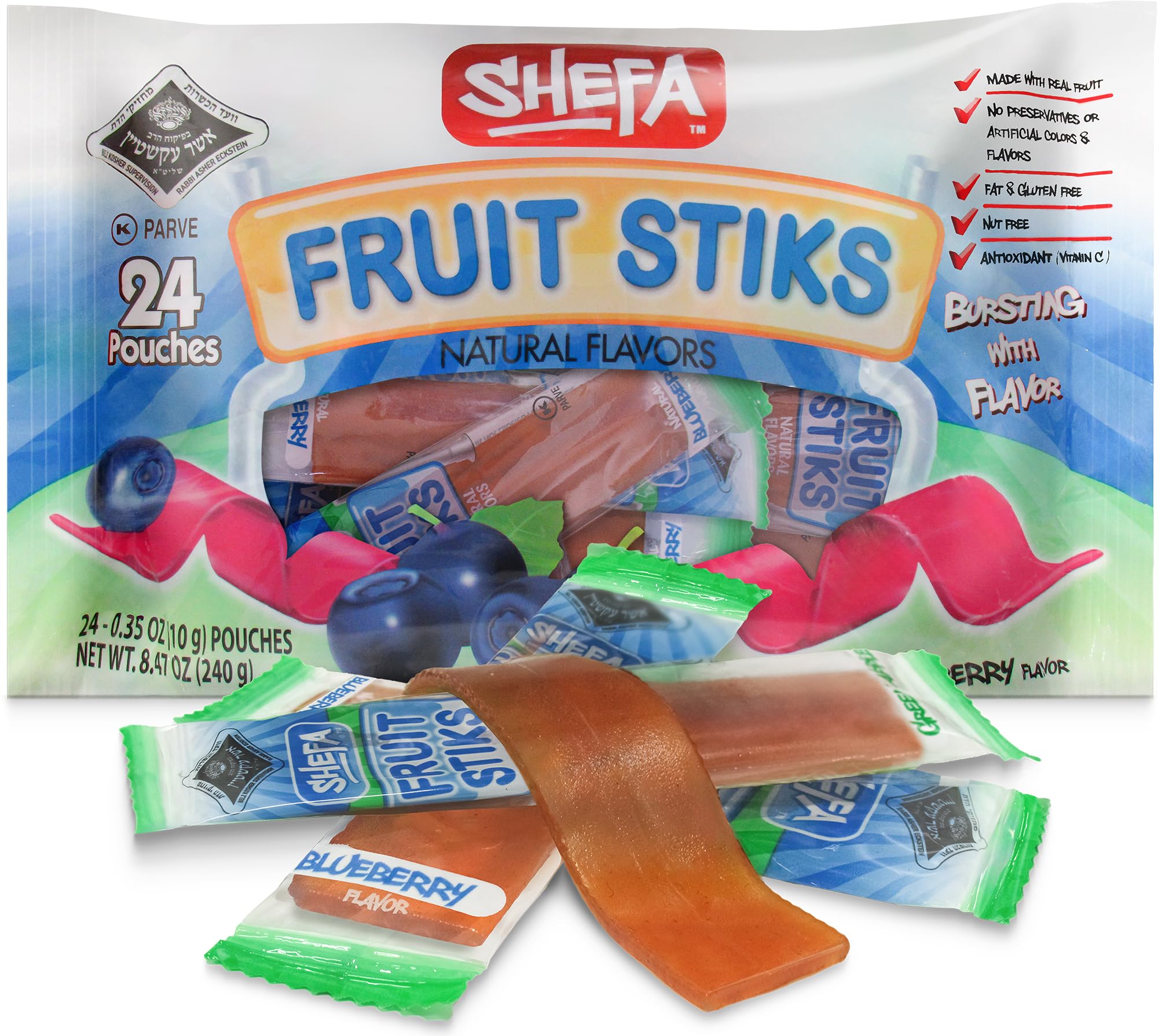 HEAVEN & EARTHShefa Mini Blueberry Fruit Sticks, 24 CT | All Natural Fruit Snacks | Nothing Artificial | Individually Wrapped