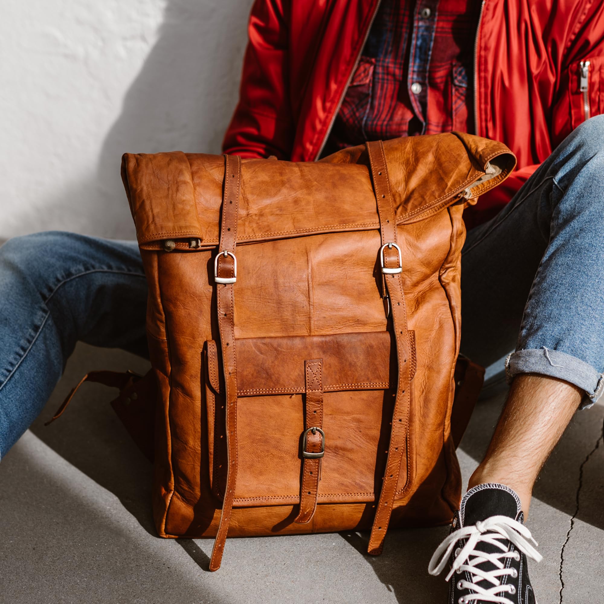 Berliner Bags Leeds Mochila de Piel Auténtica con Compartimento para Portátil y Diseño para Ciclistas, para Hombre y Mujer – Marrón
