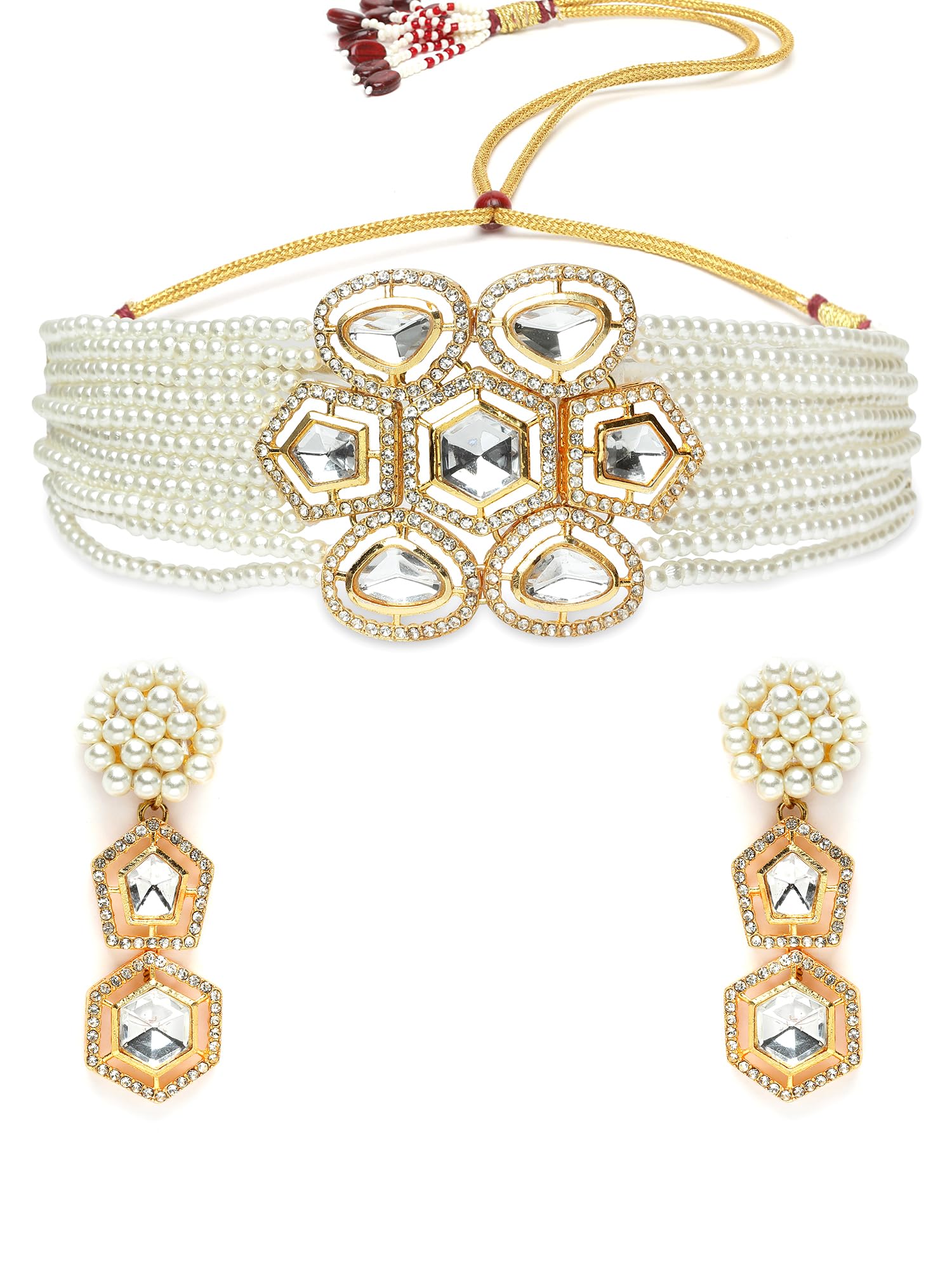 Karatcart Gold Plated Pearl Beaded Polki Kundan Choker Necklace Set for Women (B0CD5NSPJ2) Amazon Price History, Amazon Price Tracker