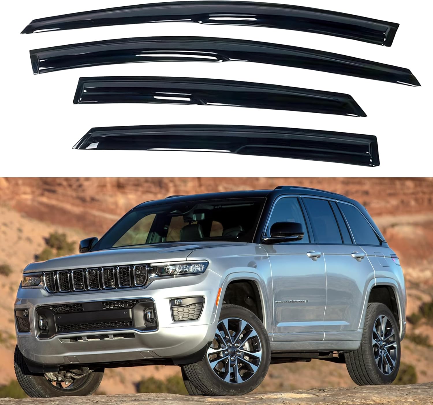 IG Window Visor for Jeep Grand Cherokee 2011-2023, Rain Guard Tape-On Durable Side Vent Window Deflector Mugen Style, 2011 2012 2013 2014 2015 2016 2017 2018 2019 2020 2021 2022 2023