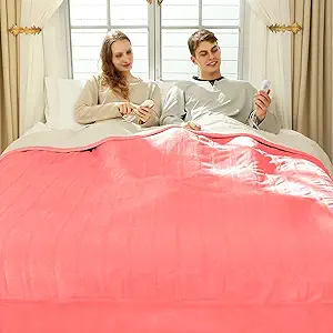 Electric Heated Blanket King Size 100" x 90" - Soft Flannel Sherpa Electric Blanket with Dual Control, 5 Heating Levels & 10 Hours Auto Off, Washable Heated Blanket with Fast Heating (Pink)