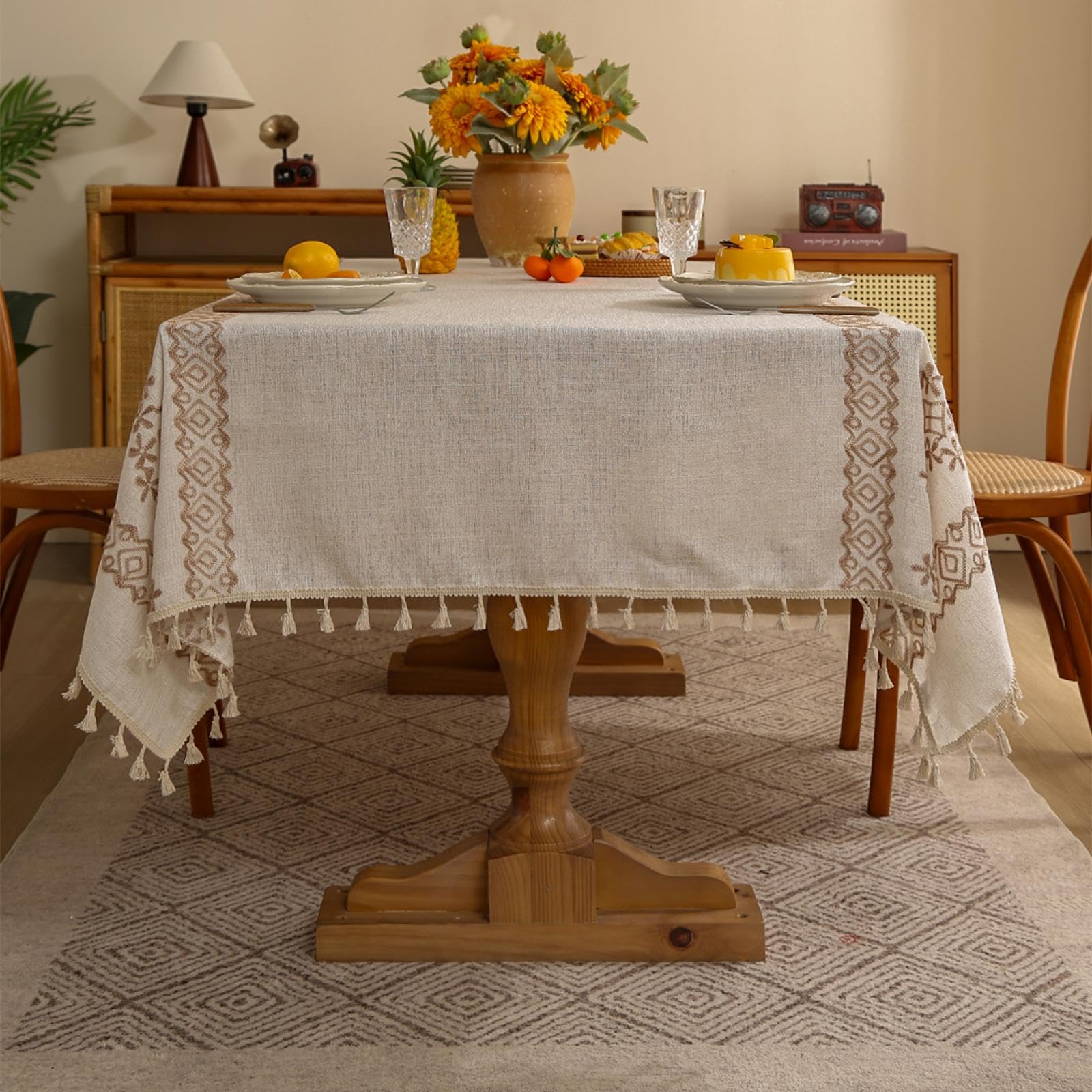 Nappe en lin et jute pour buffet de fête et repas de salle à manger