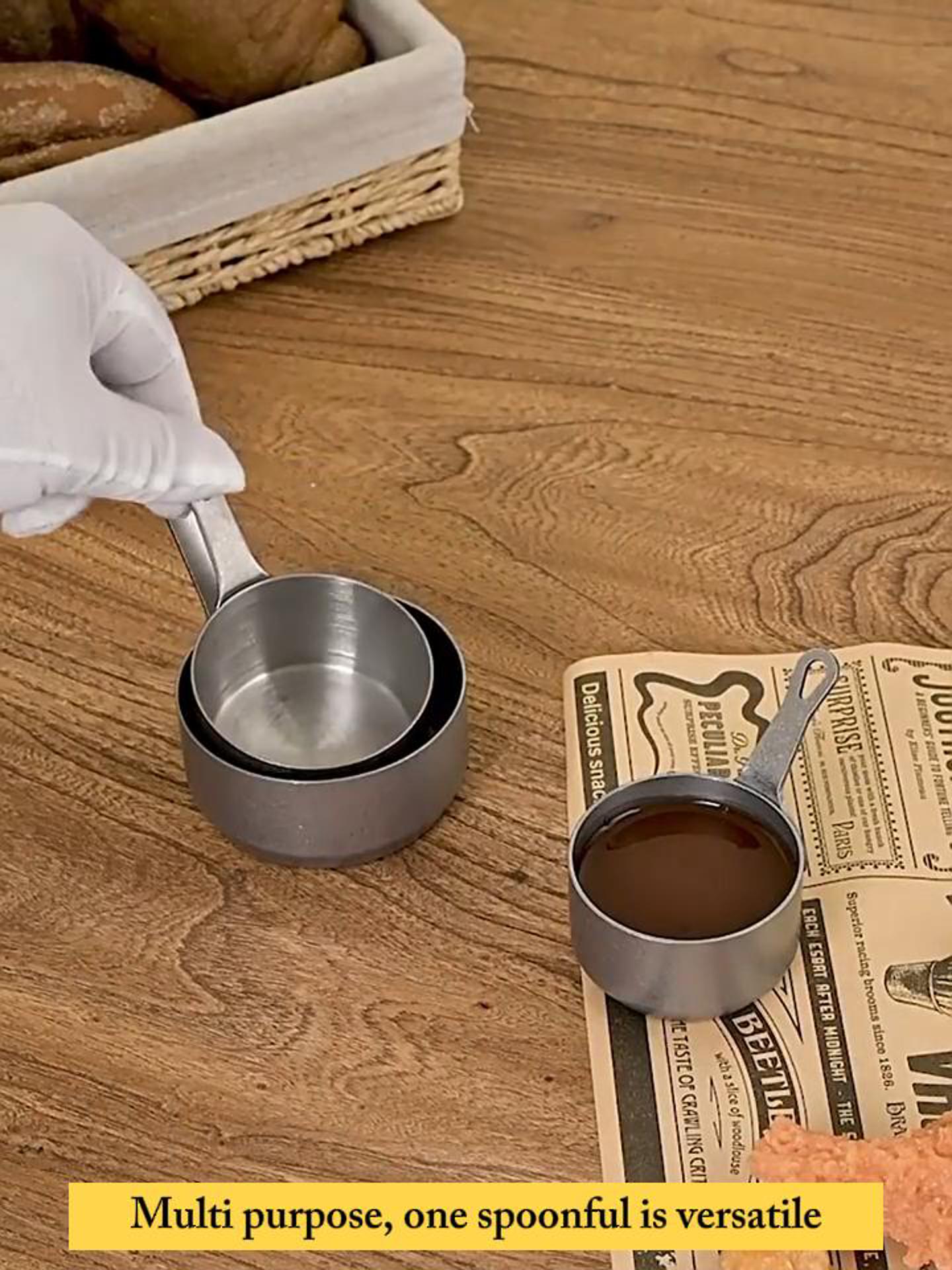 Measuring Cups Tasse à Mesurer En Acier Inoxydable Cuillère à Mesurer En Métal Avec échelle Et Anneau De Rangement Cuillère à Mesurer à Double Bouche Inversée Fournitures De Cuisine (1 / 2