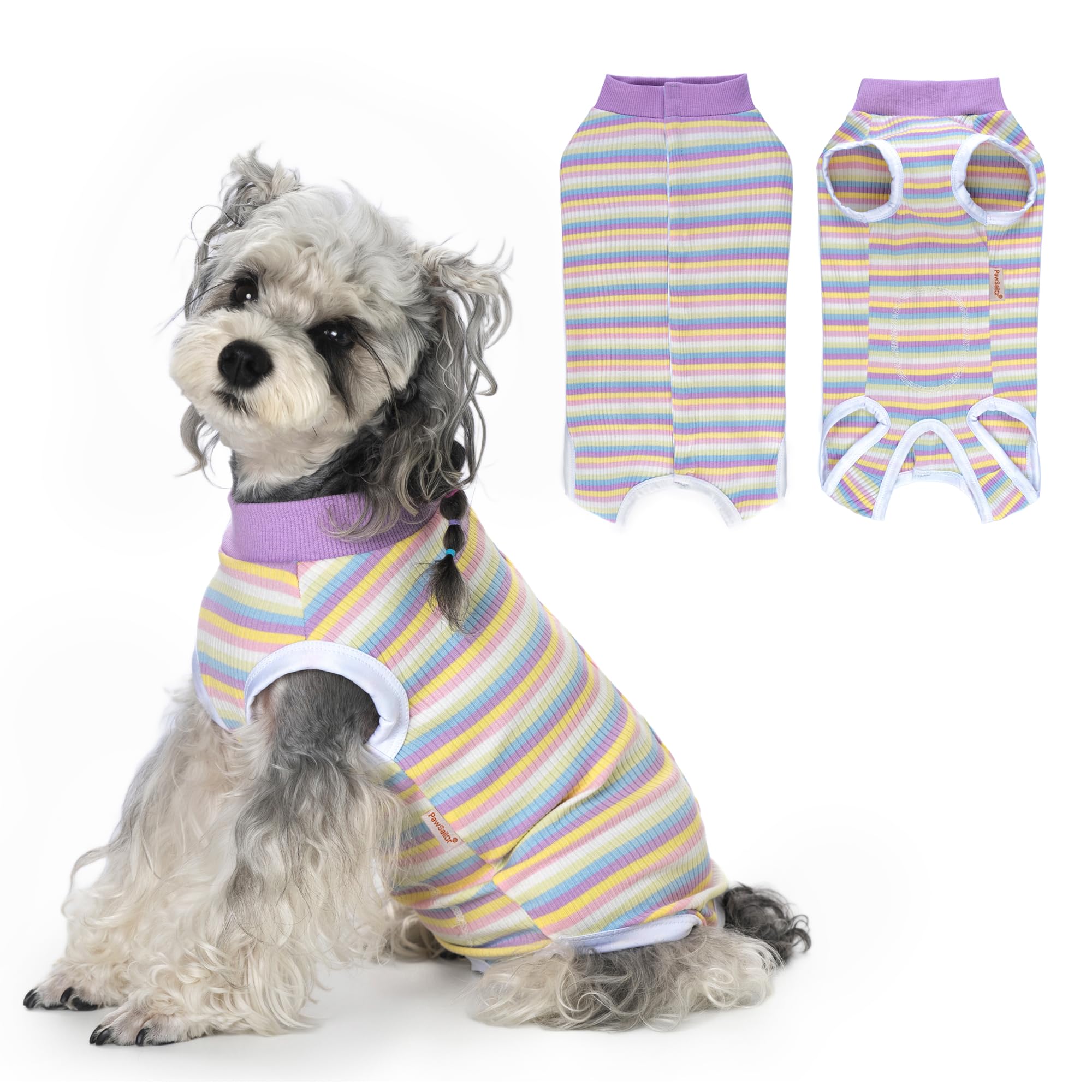 PawSailor Striped Dog Surgery Suit Female Male Dog Recovery Body Suit After Surgery Cotton Surgical Recovery Vest Pet Medical Shirt Button Closure, Wound Protection, Easy to Wear, Purple Stripe XS — image 1