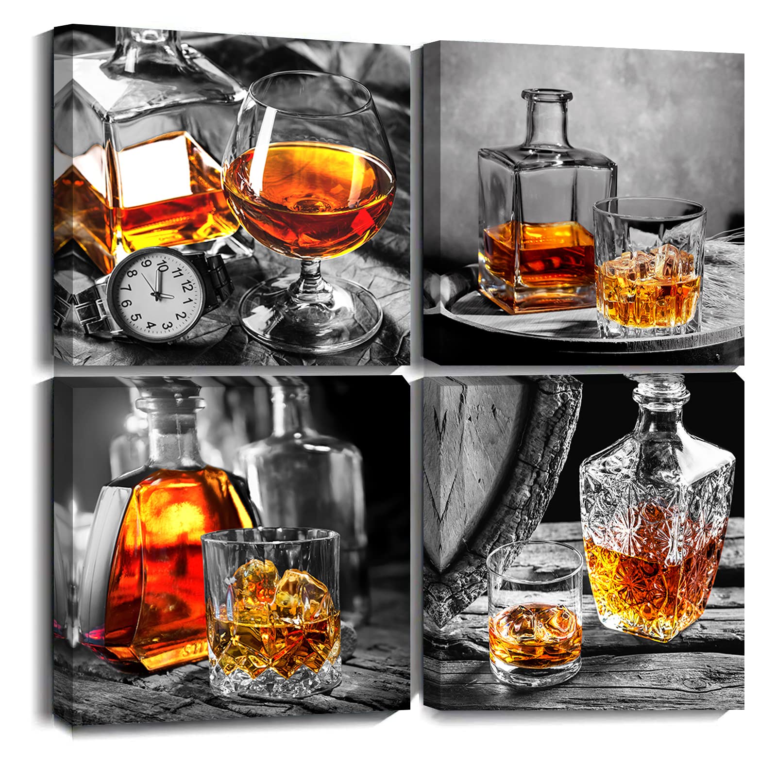 Oilpa Art Wine Wall Art Kitchen Decor 12x12 Modern Black and Grey Wine