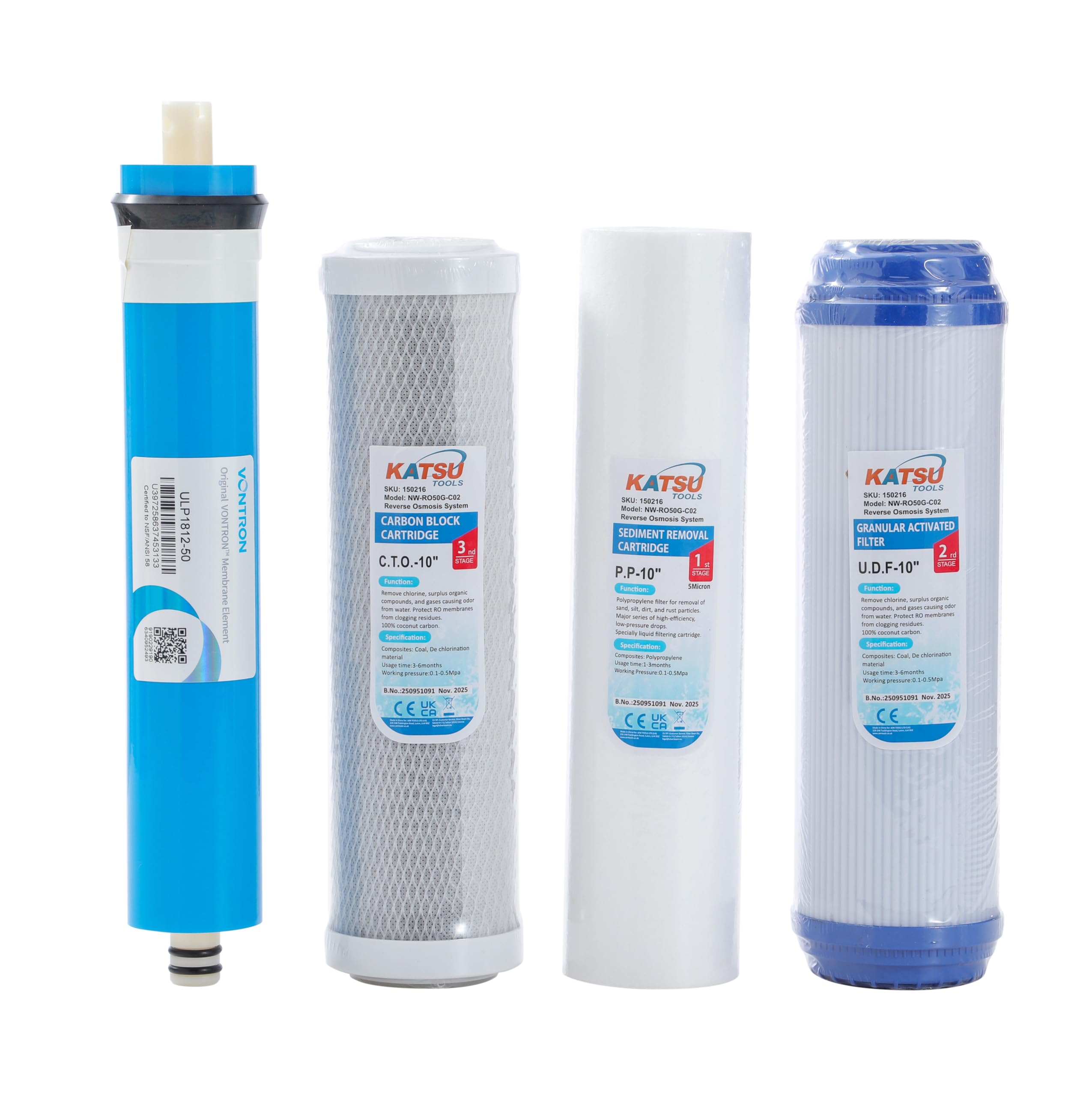 KATSU Tools Sistema de filtración de agua potable por ósmosis inversa debajo del fregadero de 5 etapas, pantalla LED, descarga automática, bomba 50GPD, modelo 150216